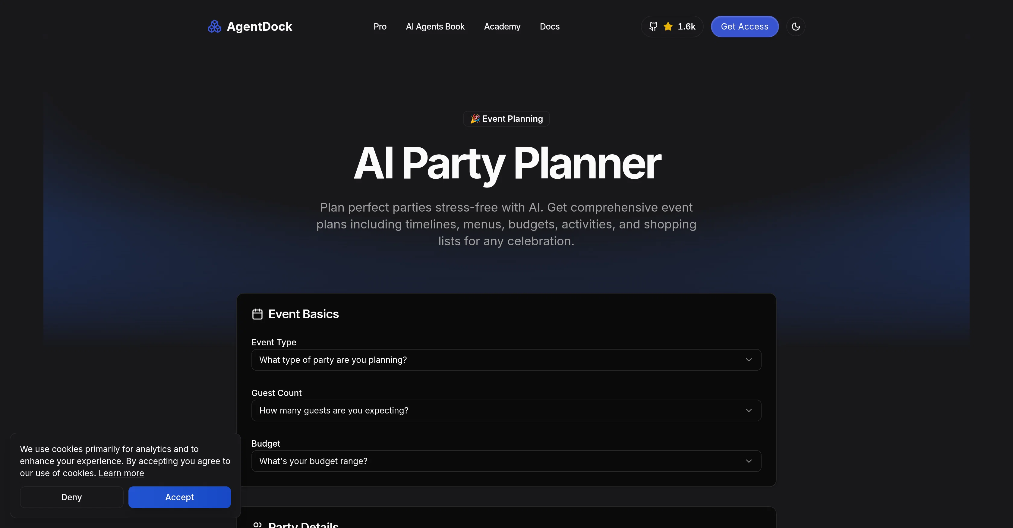 AgentDock - AI Party Planner screenshot