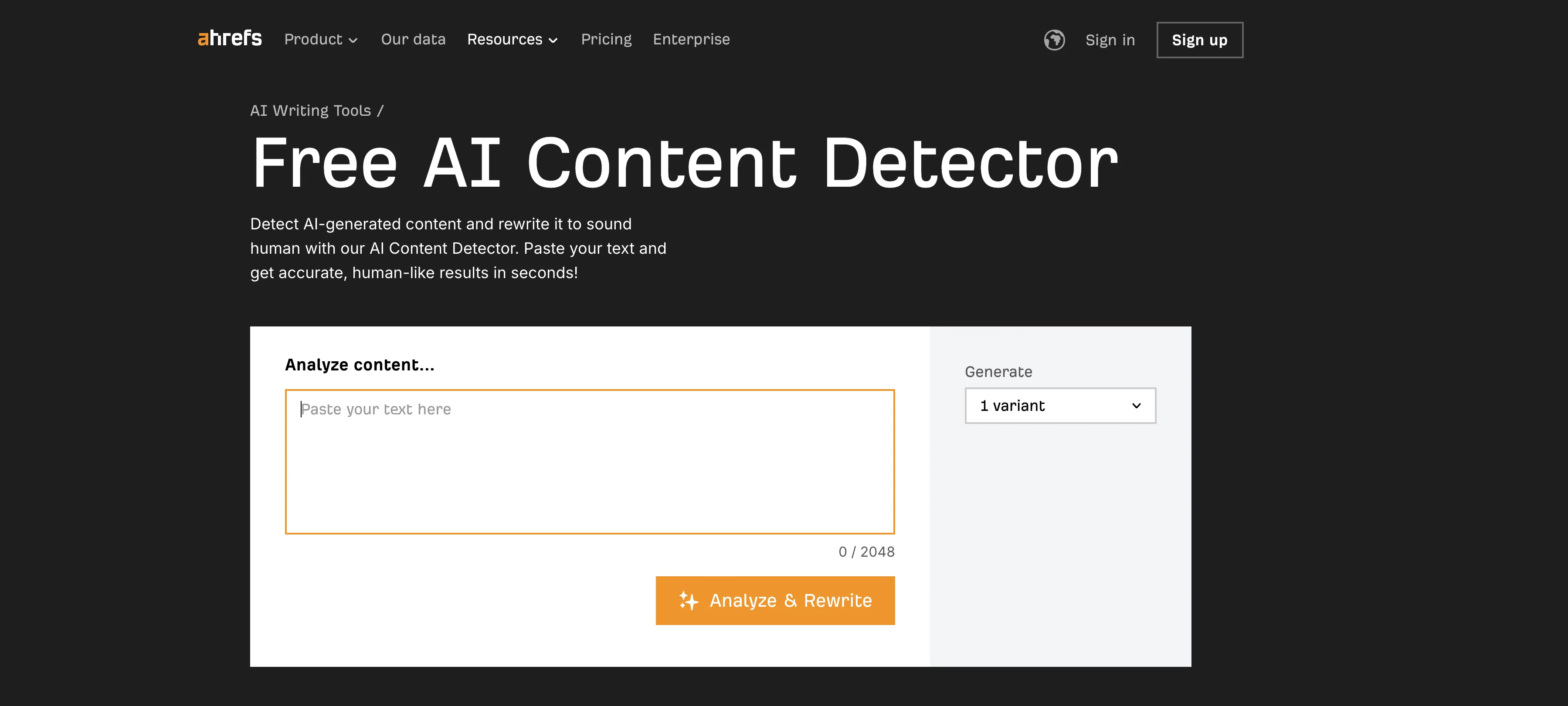 Ahrefs AI Content Detector screenshot