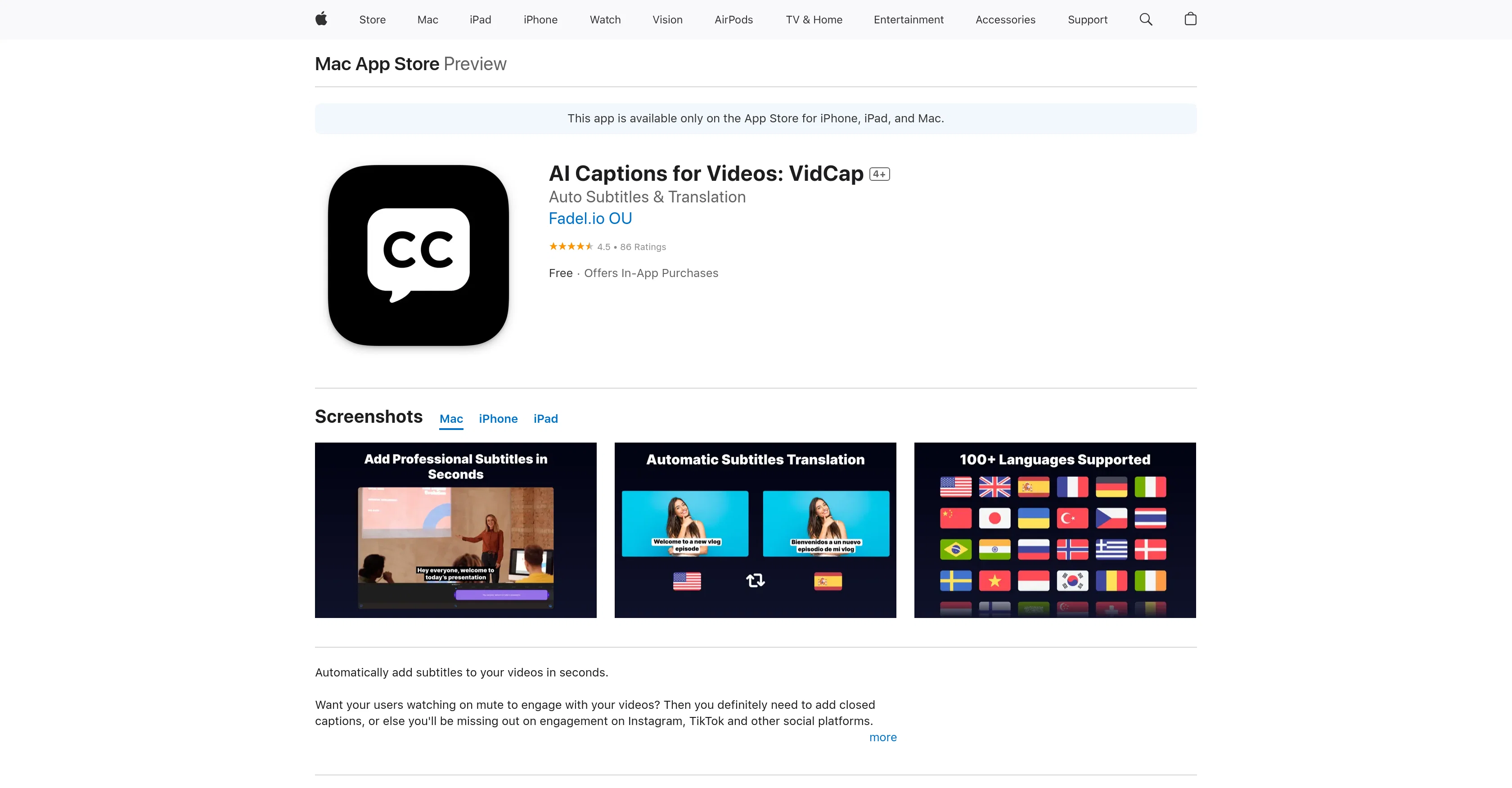 AI Captions for Videos: VidCap screenshot
