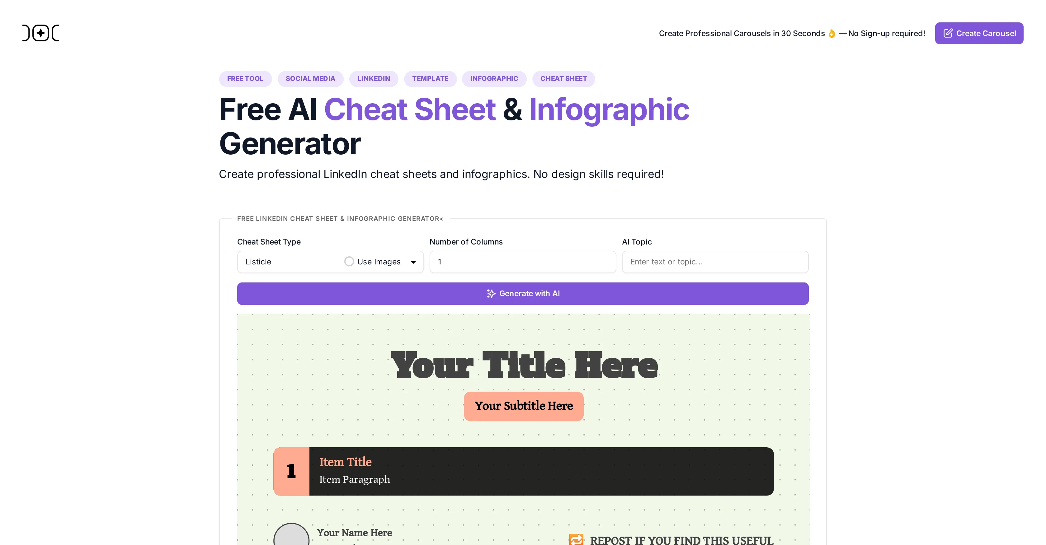 AI Carousels Cheat Sheets screenshot