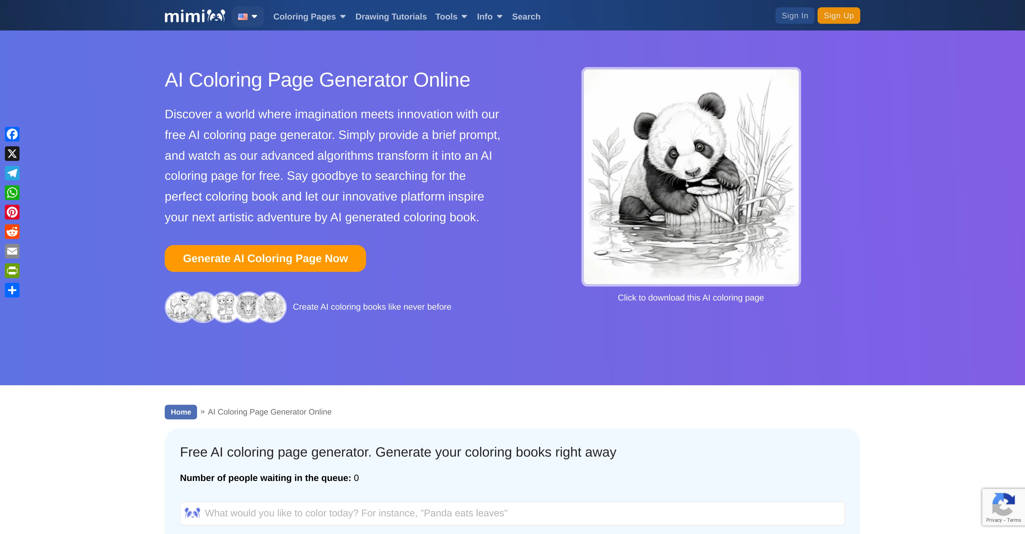 AI Coloring Page Generator Online by Mimi Panda screenshot