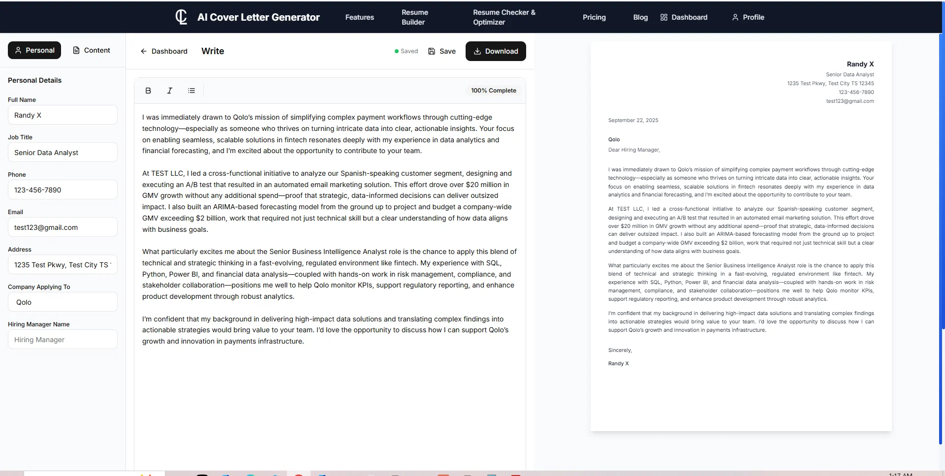 AI Cover Letter Generator screenshot