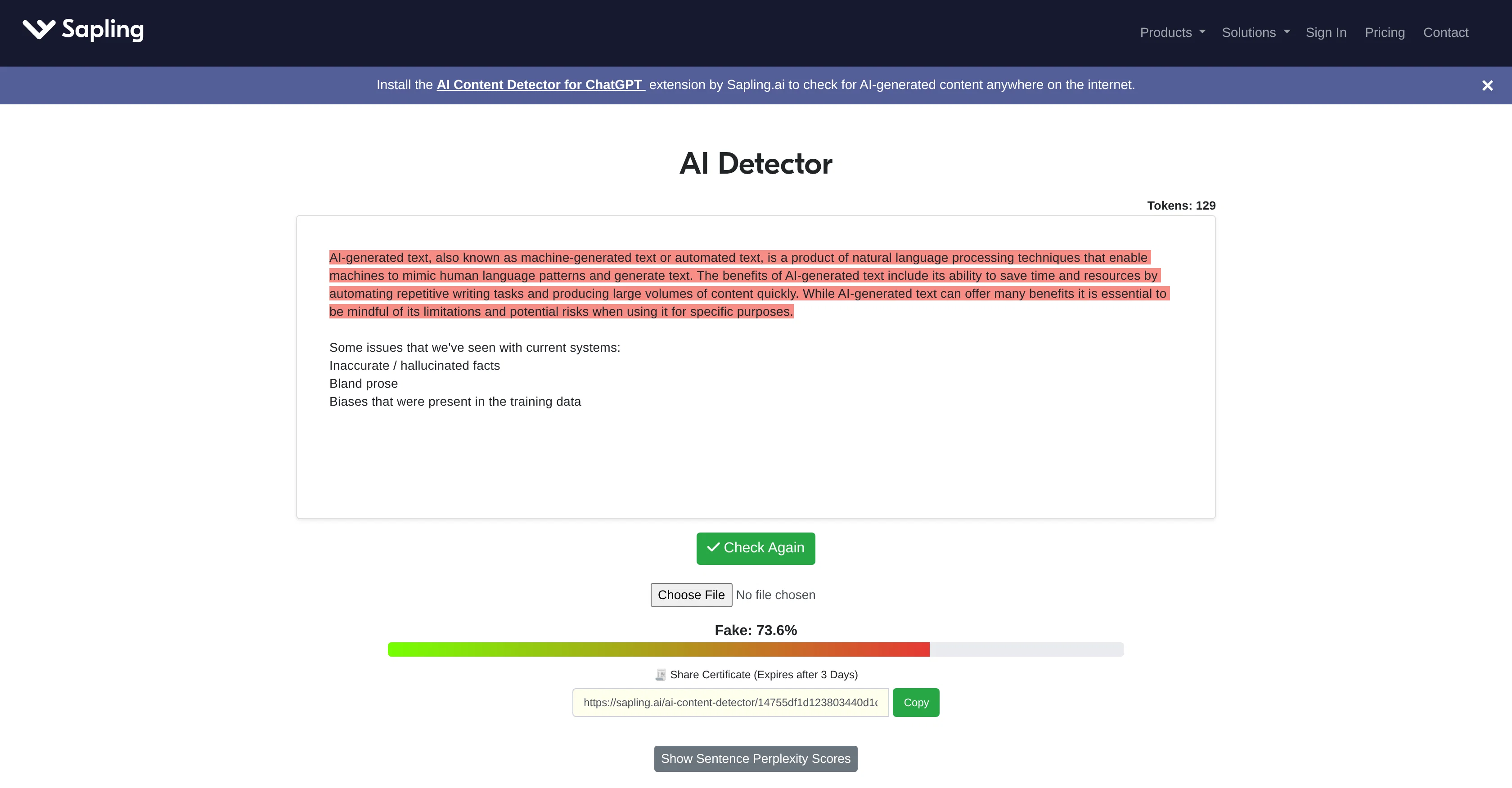 AI Detector by Sapling screenshot