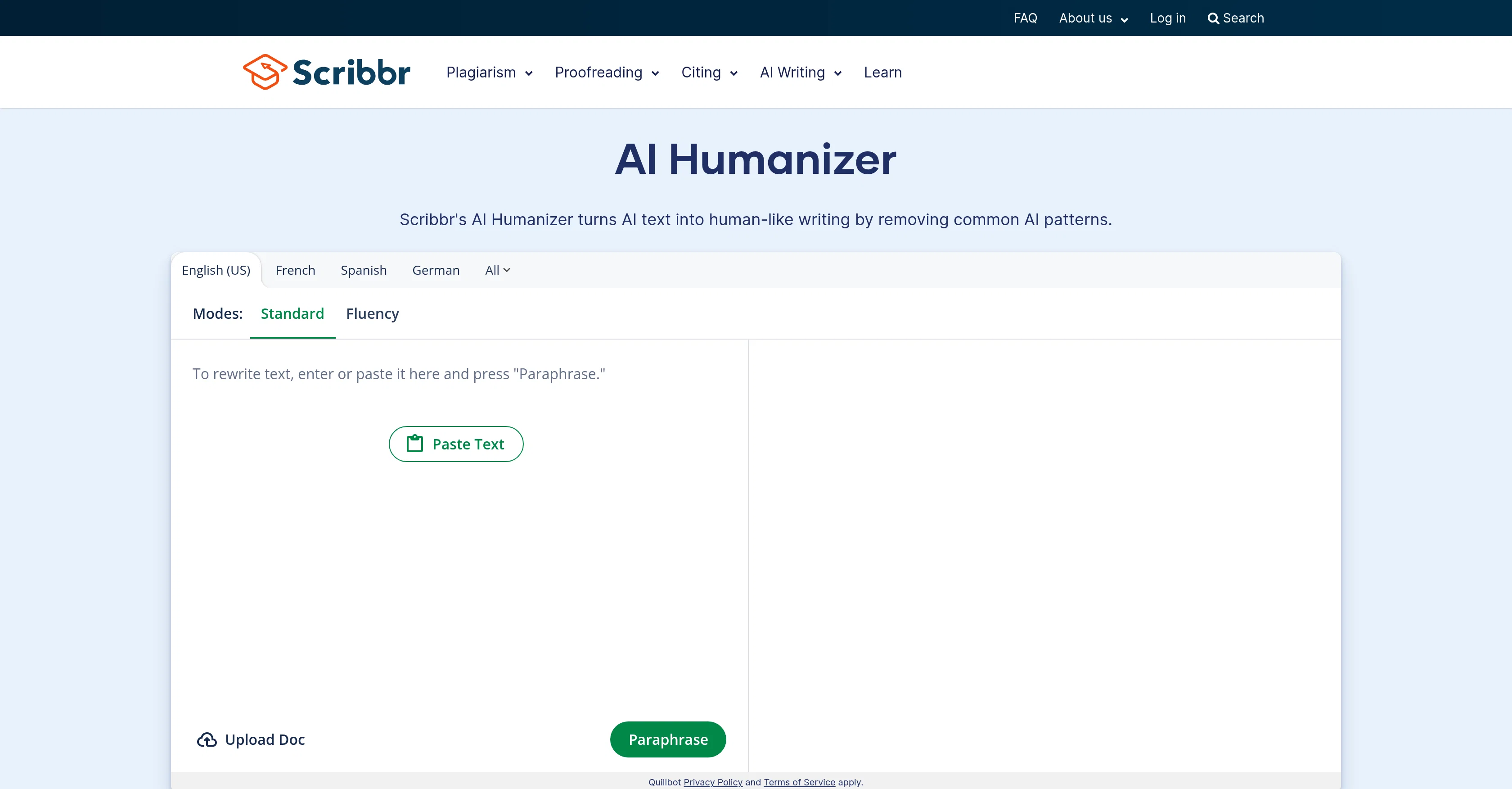 AI Humanizer by Scribbr screenshot