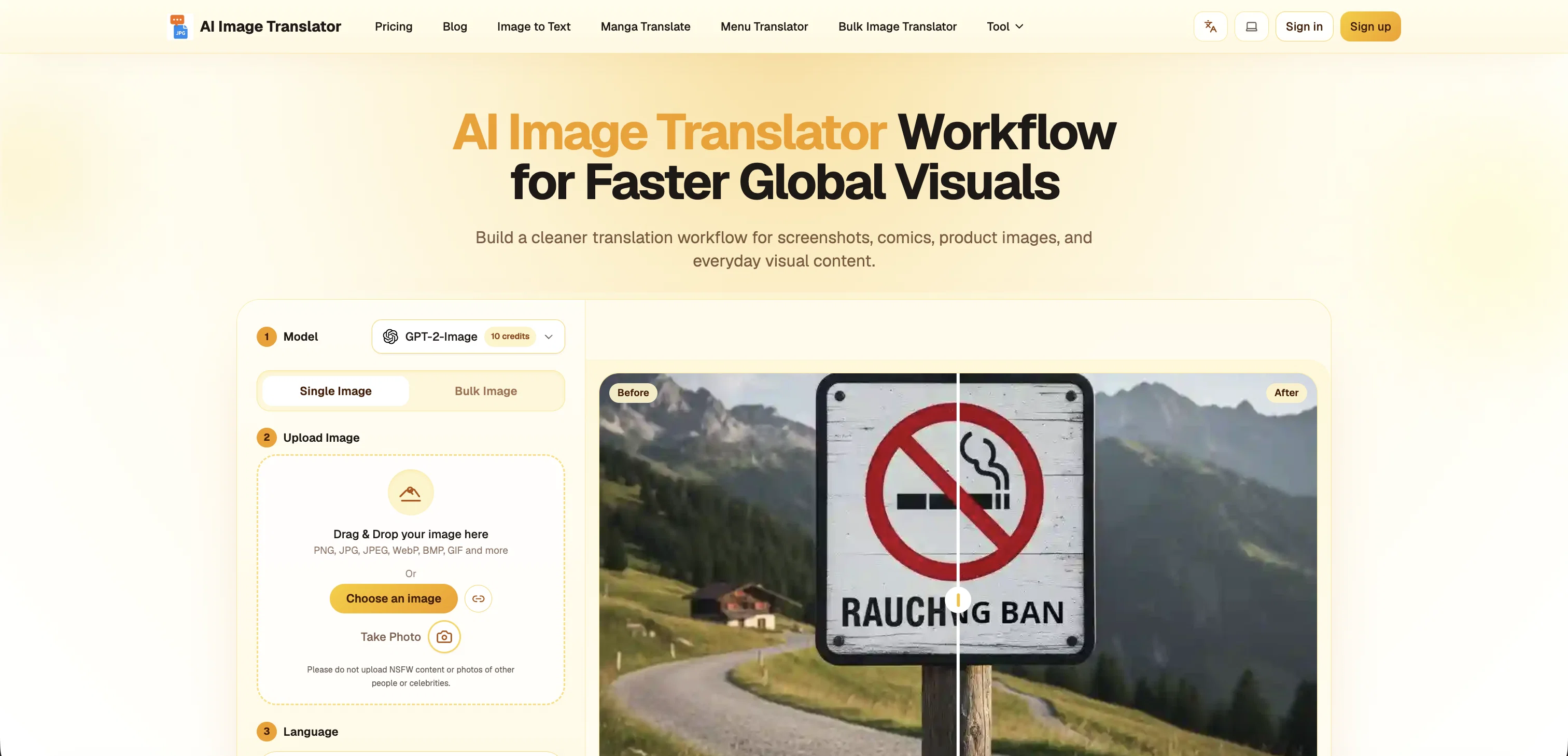 AI Image Translator.org screenshot
