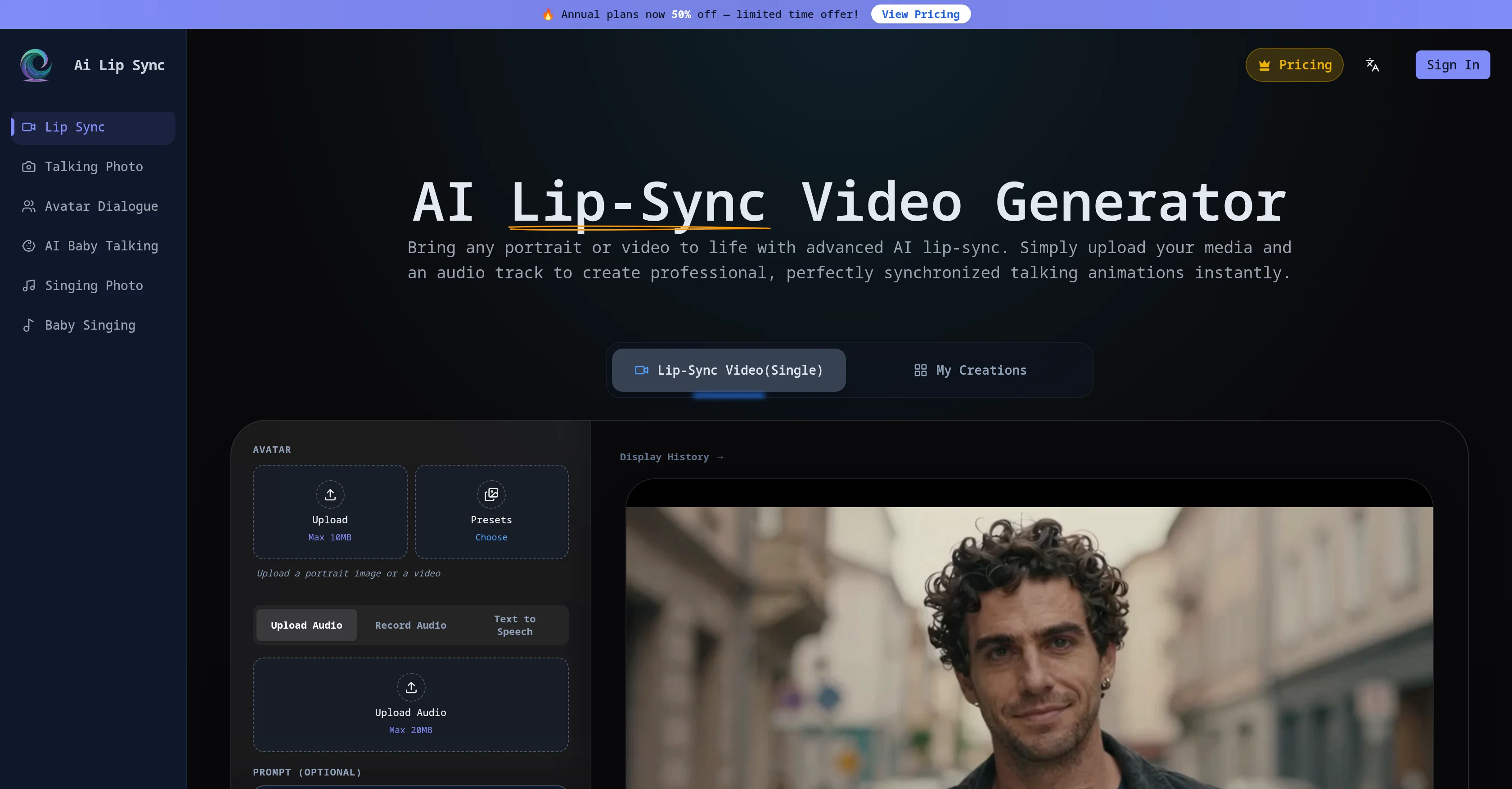 AI Lip Sync.com screenshot