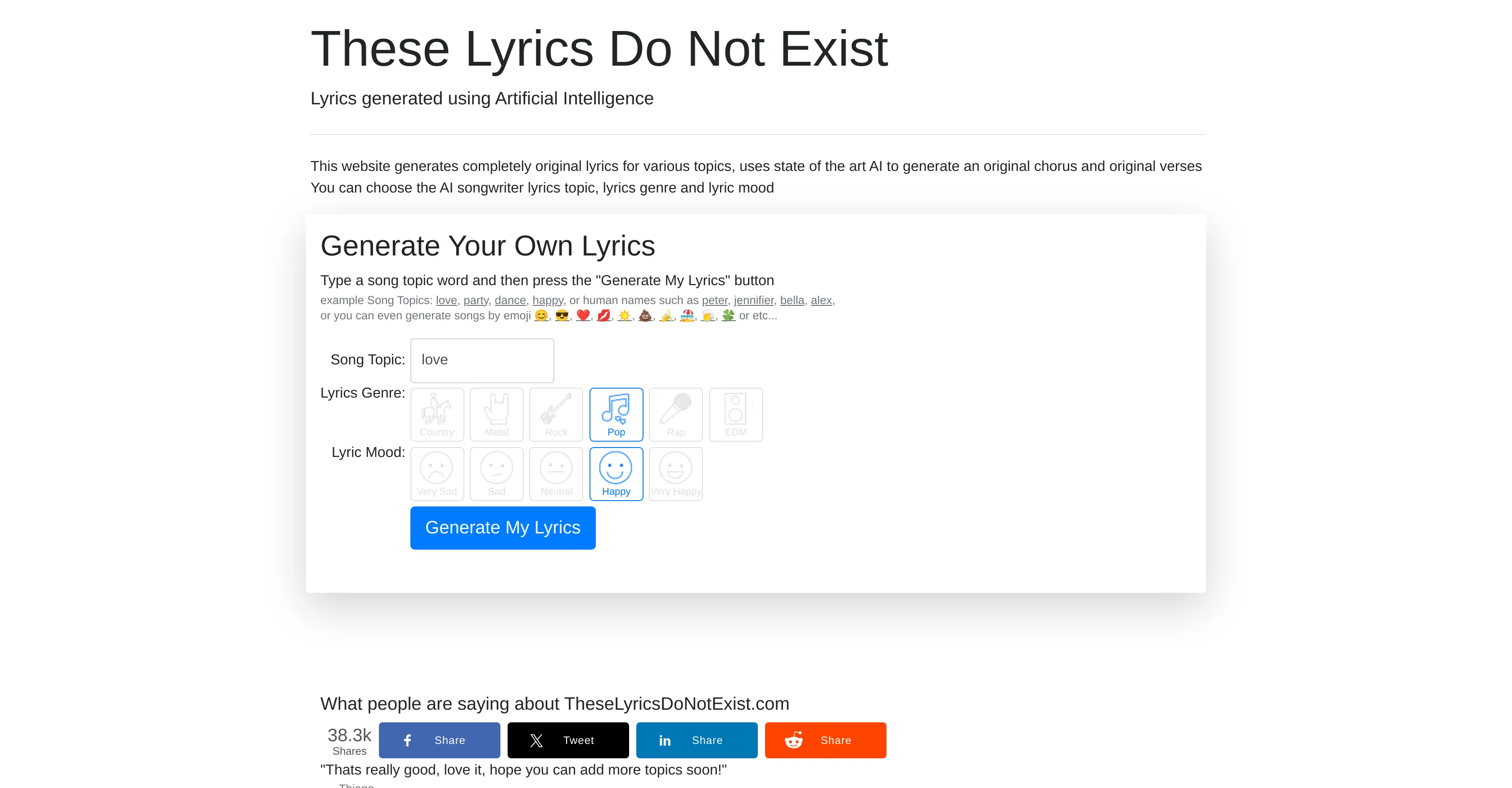 AI Lyrics Generator screenshot