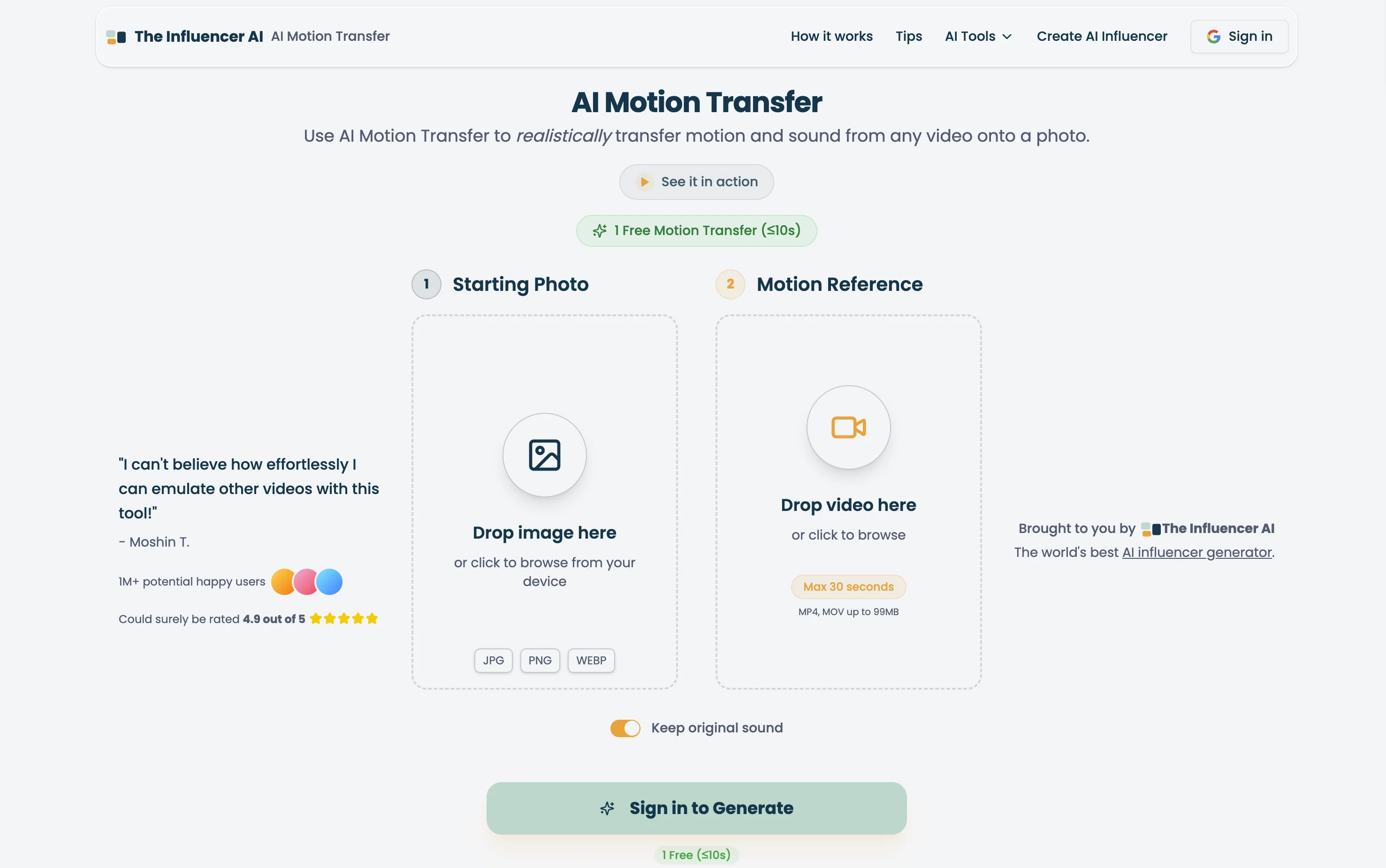 AI Motion Transfer by The Influencer AI screenshot