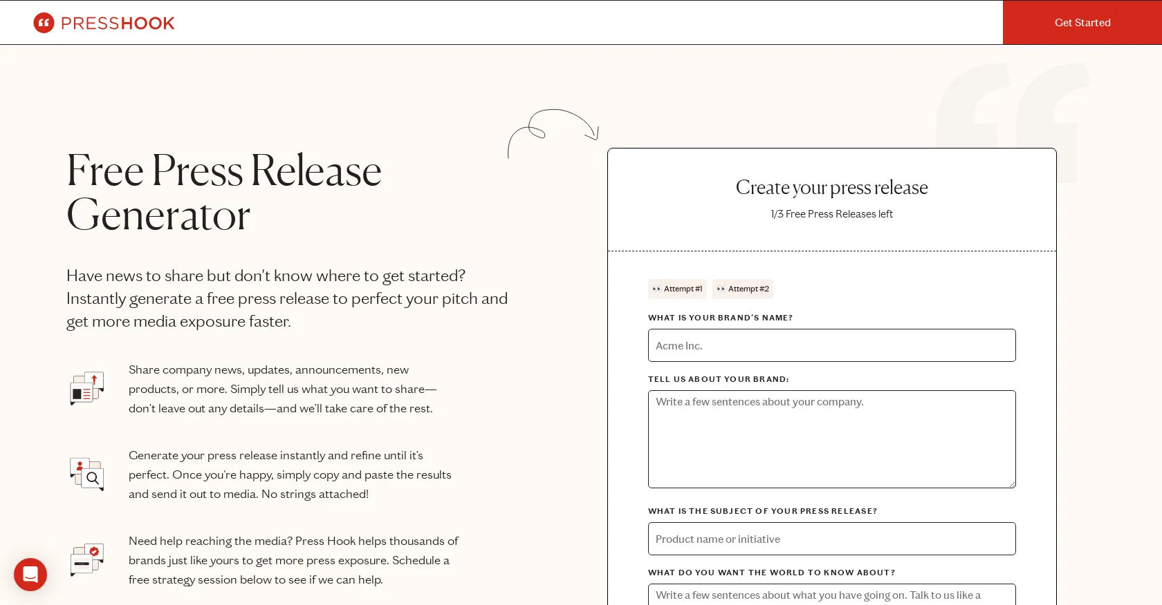 AI Press Release Generator screenshot
