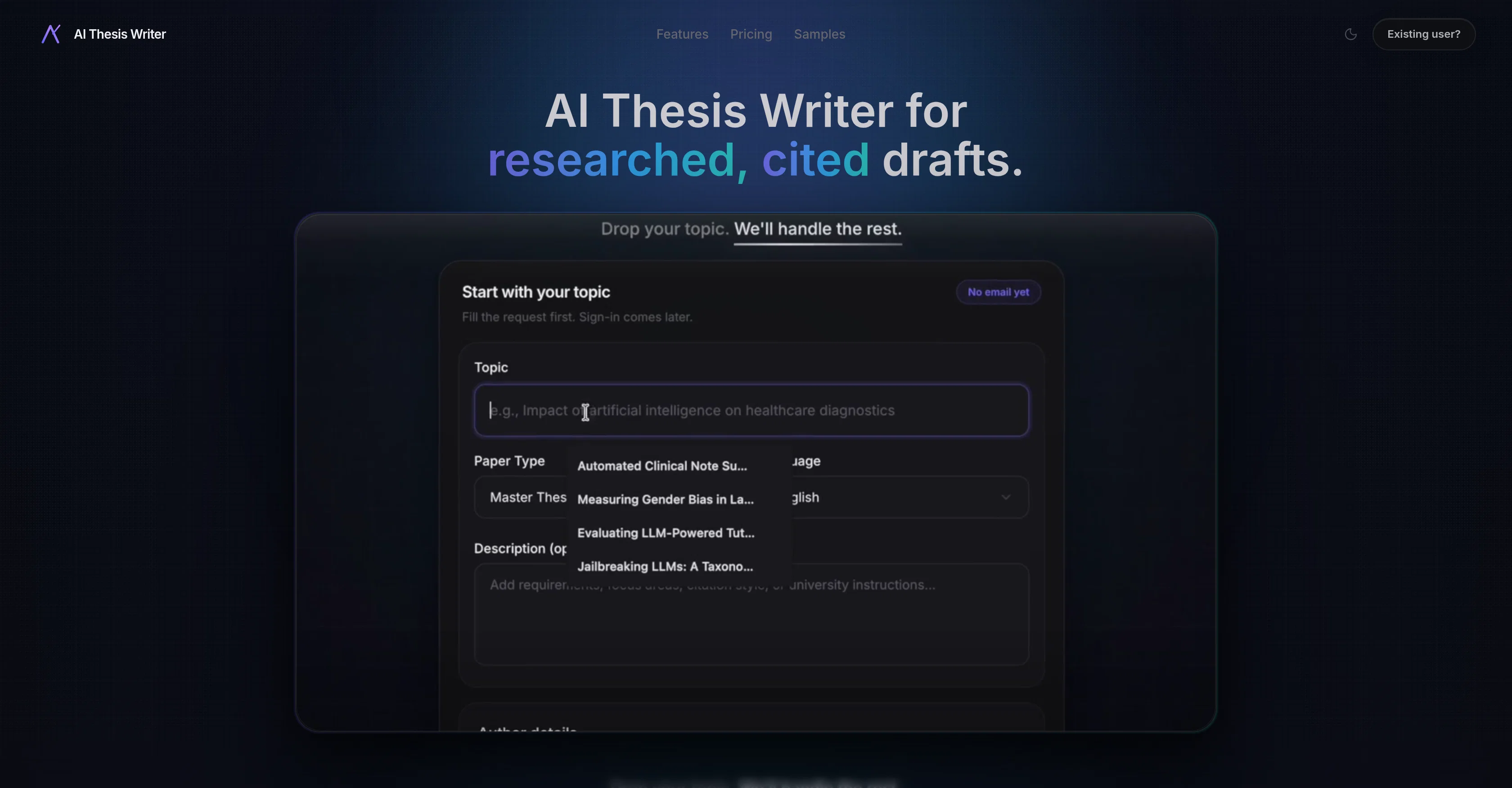 AI Thesis Writer screenshot