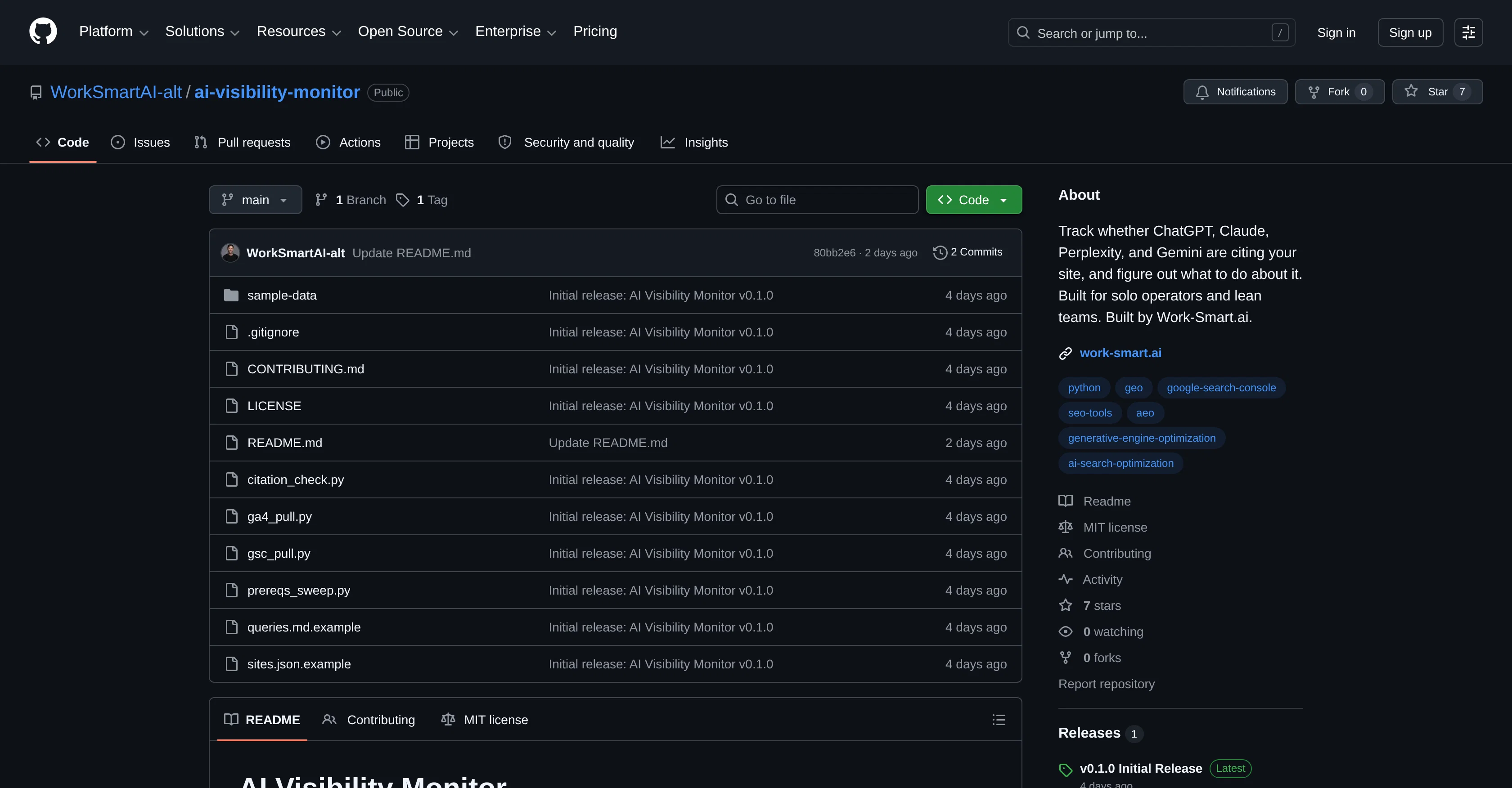 AI Visibility Monitor by Work-Smart.ai screenshot