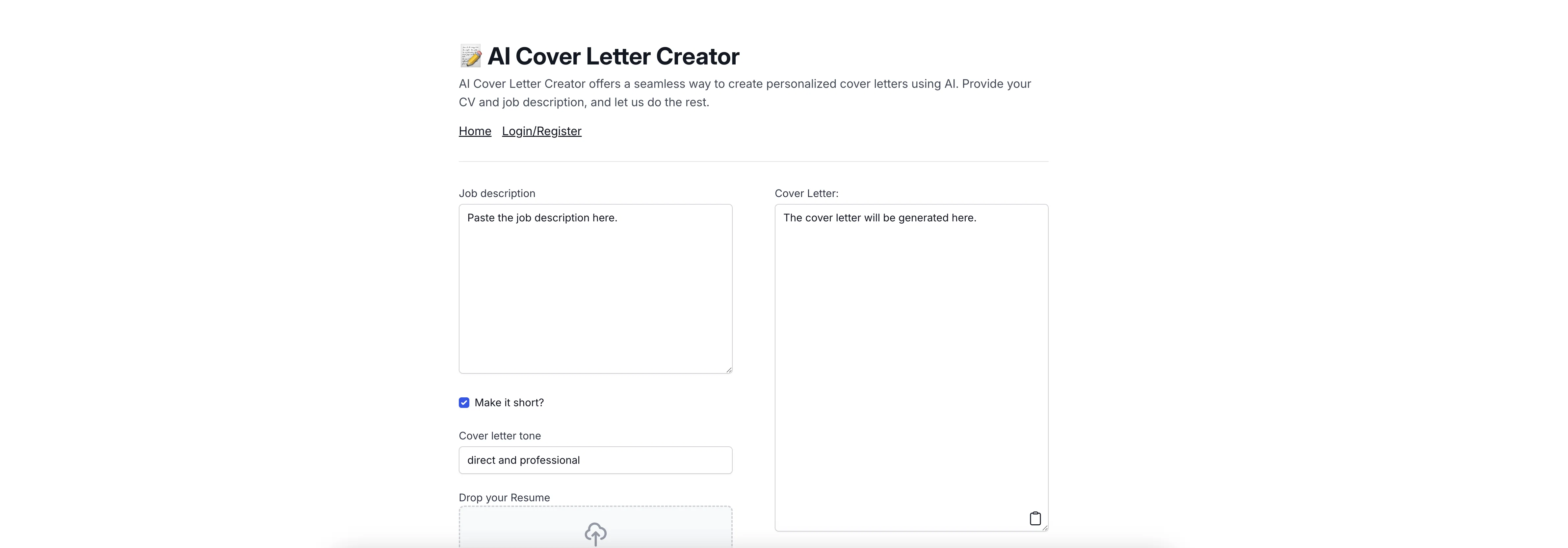 AICoverLetterCreator screenshot