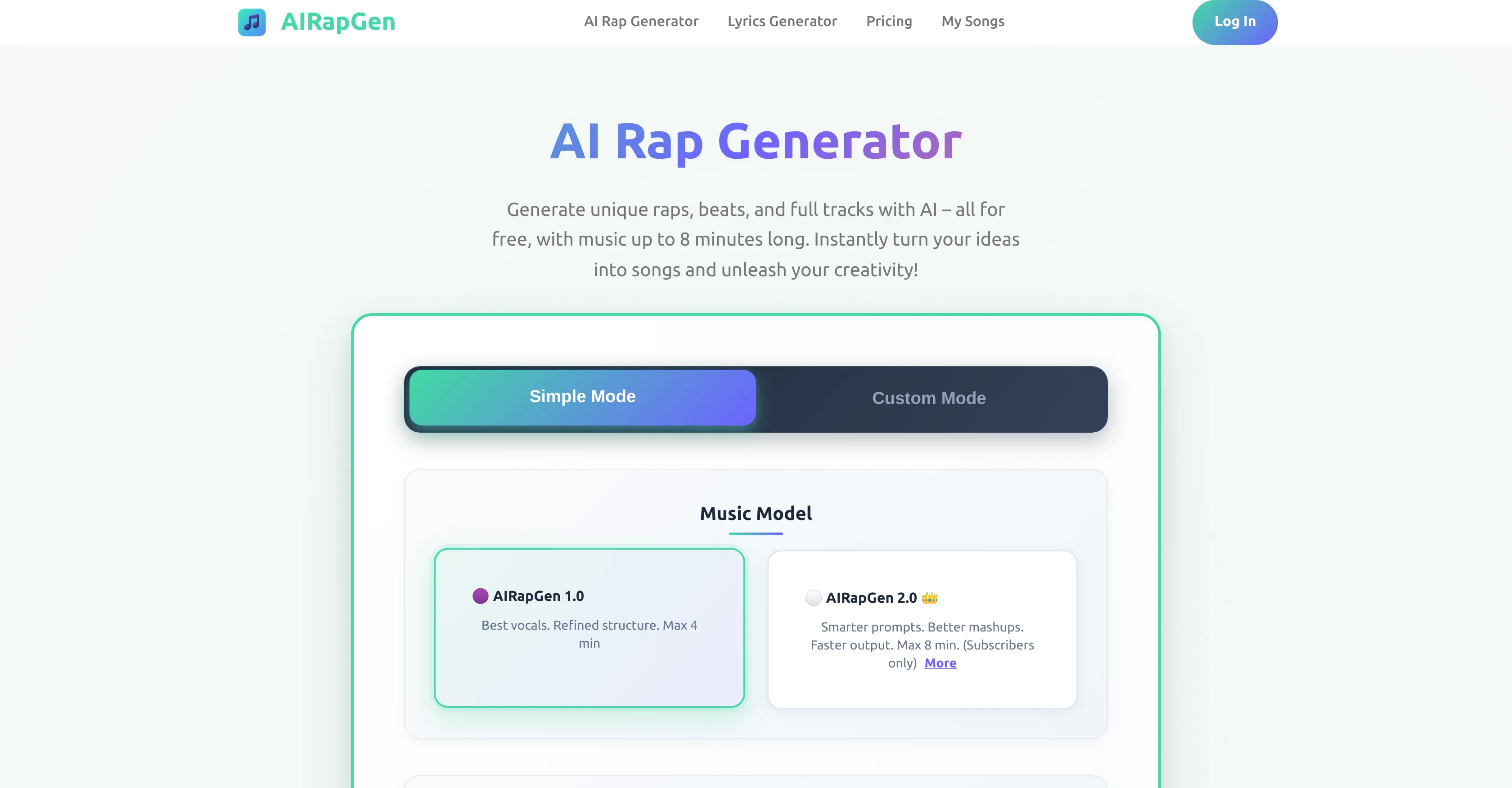 AIRapGen.com screenshot