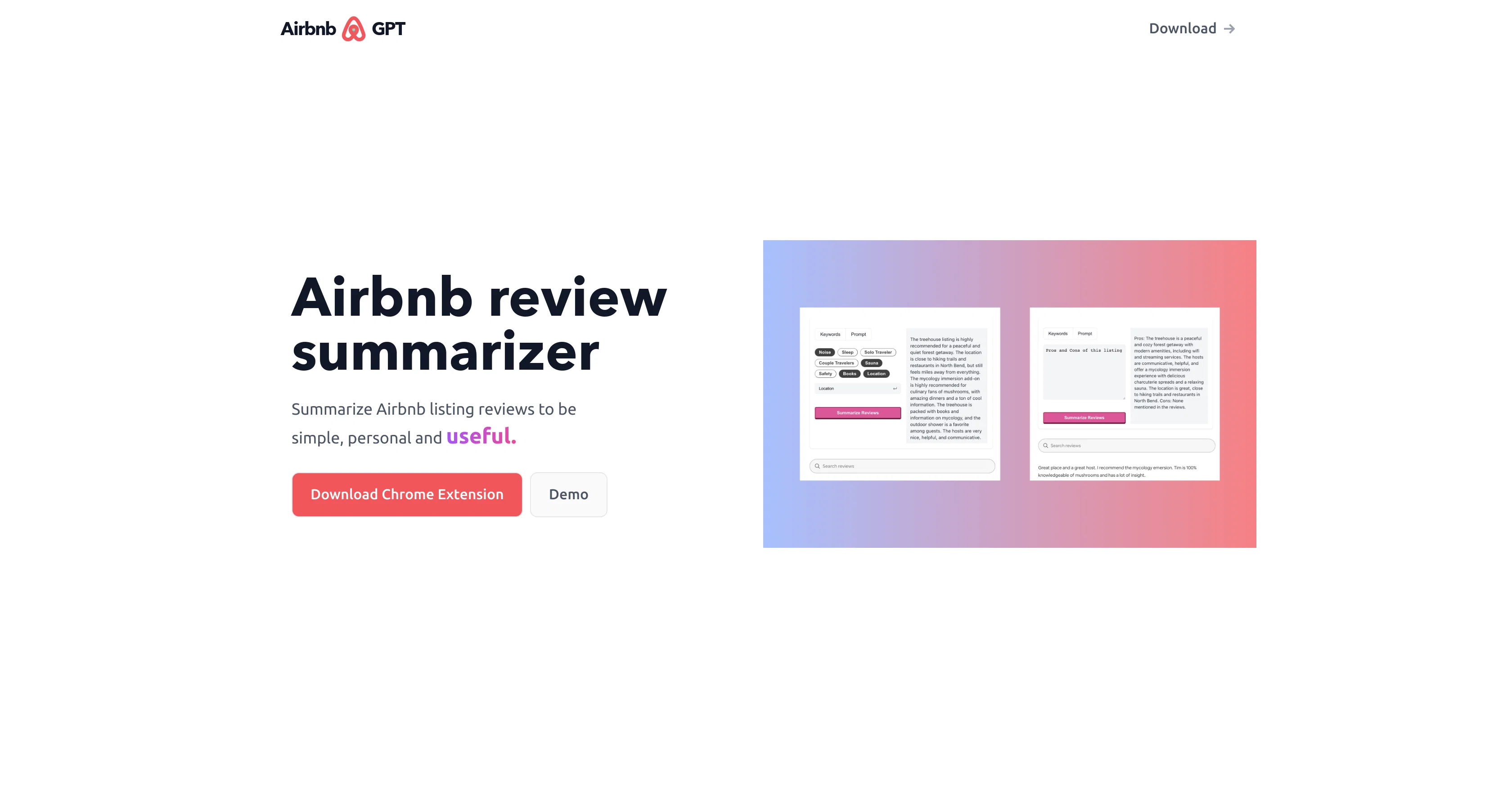Airbnb Review Summarizer screenshot