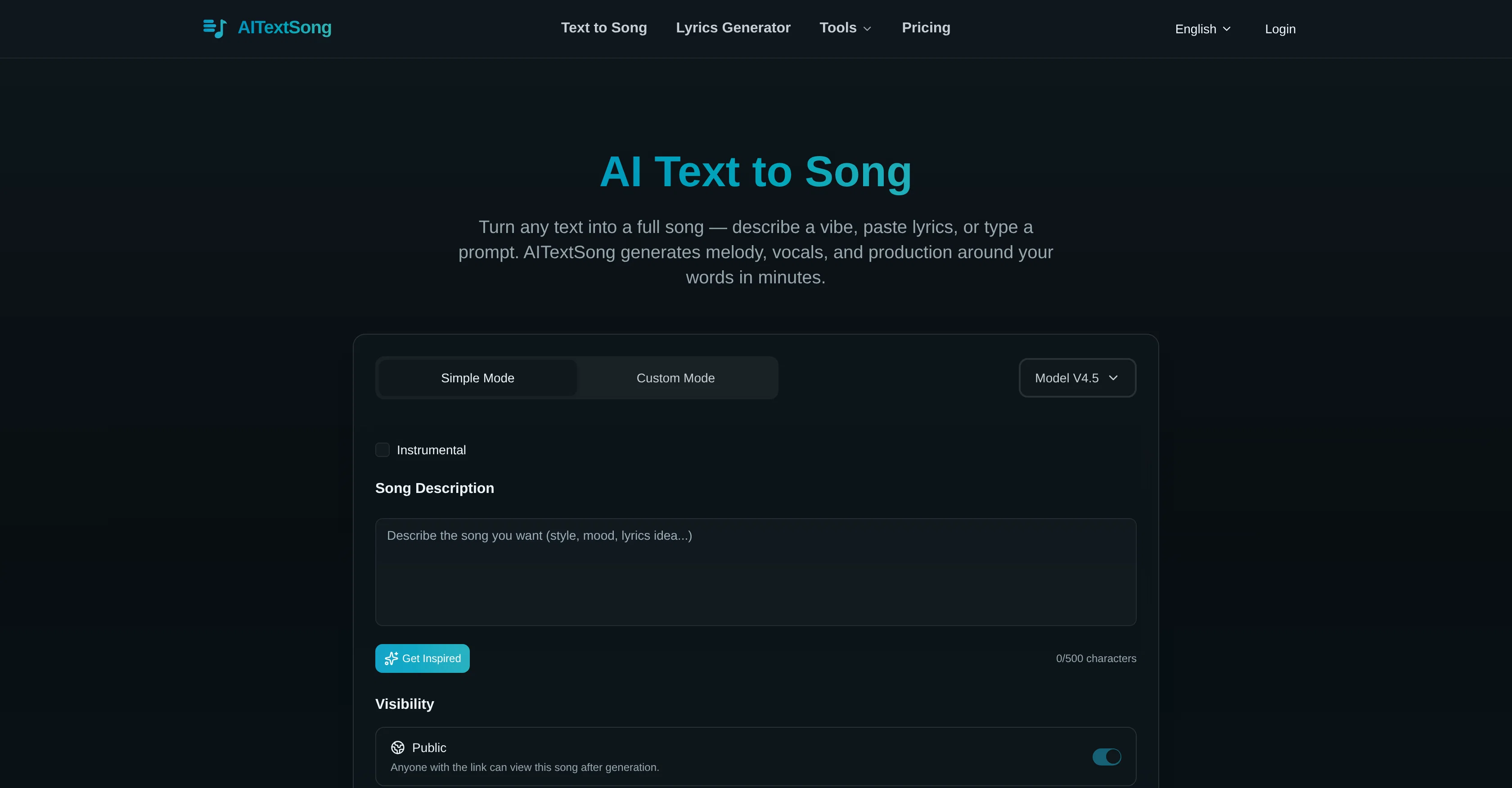 AITextSong.com screenshot