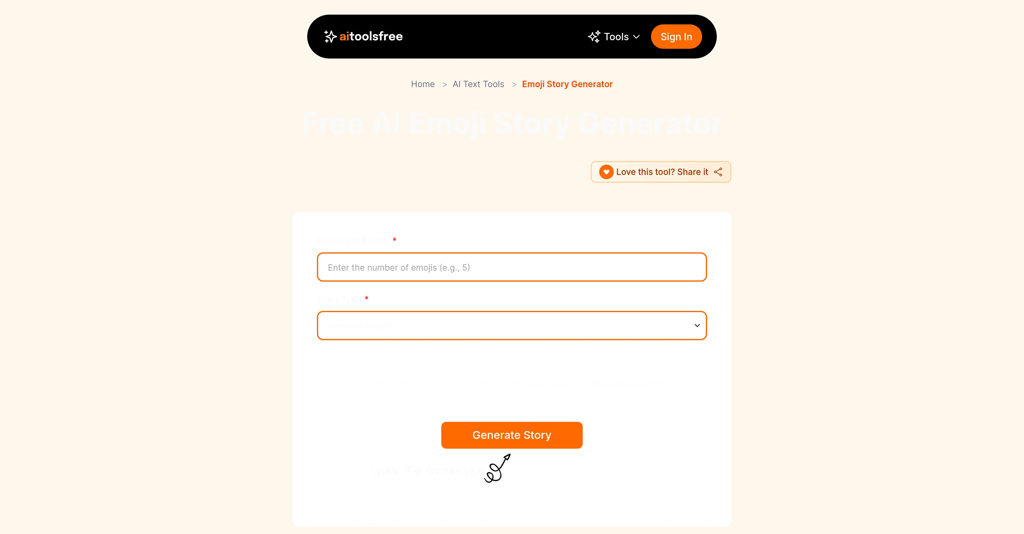 AIToolsFree Emoji Story Generator screenshot
