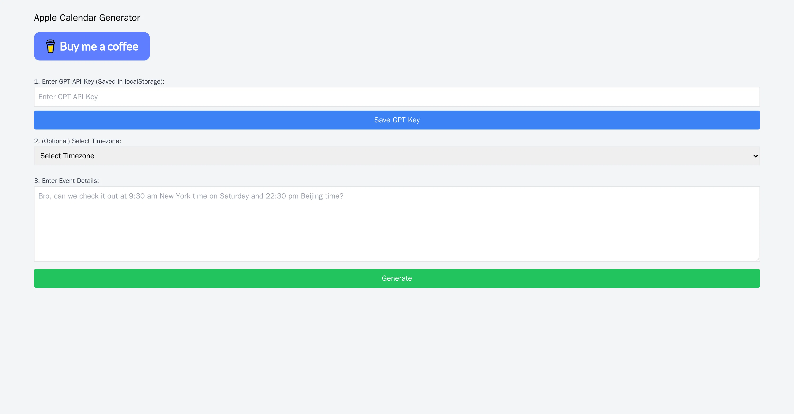 Apple Calendar Generator screenshot