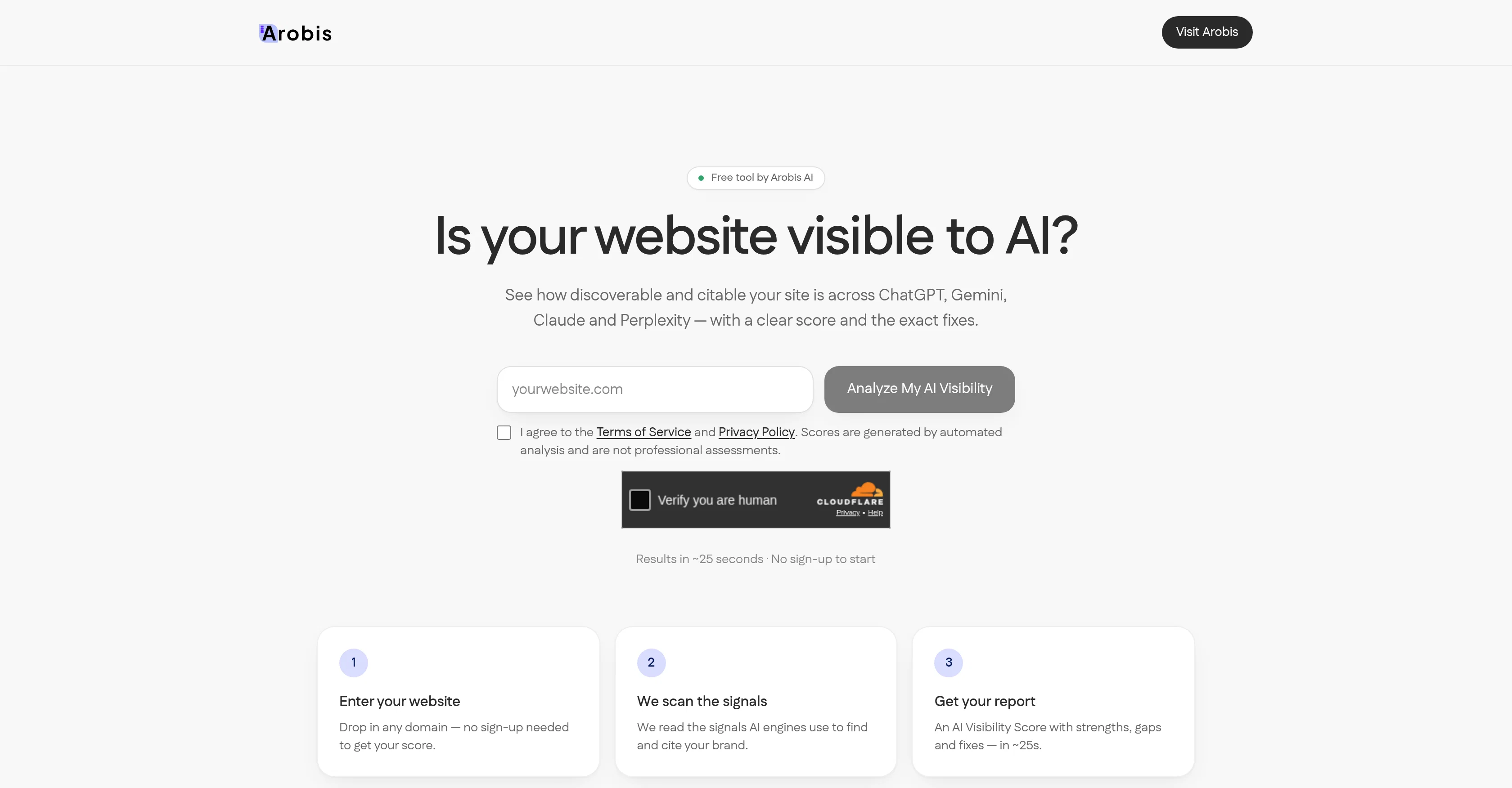 Arobis | AI Visibility Checker screenshot