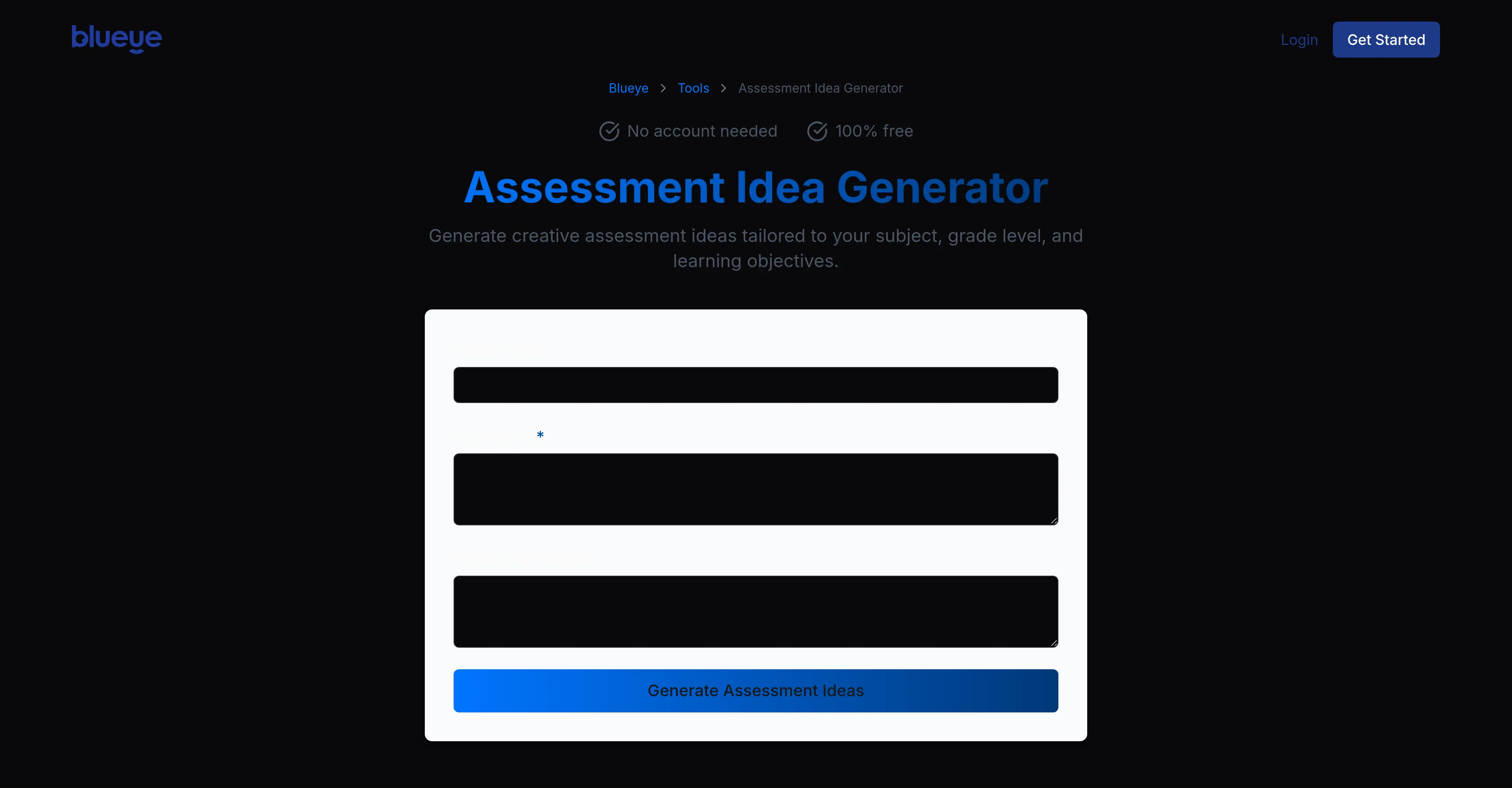 Assessment Idea Generator from Blueye screenshot