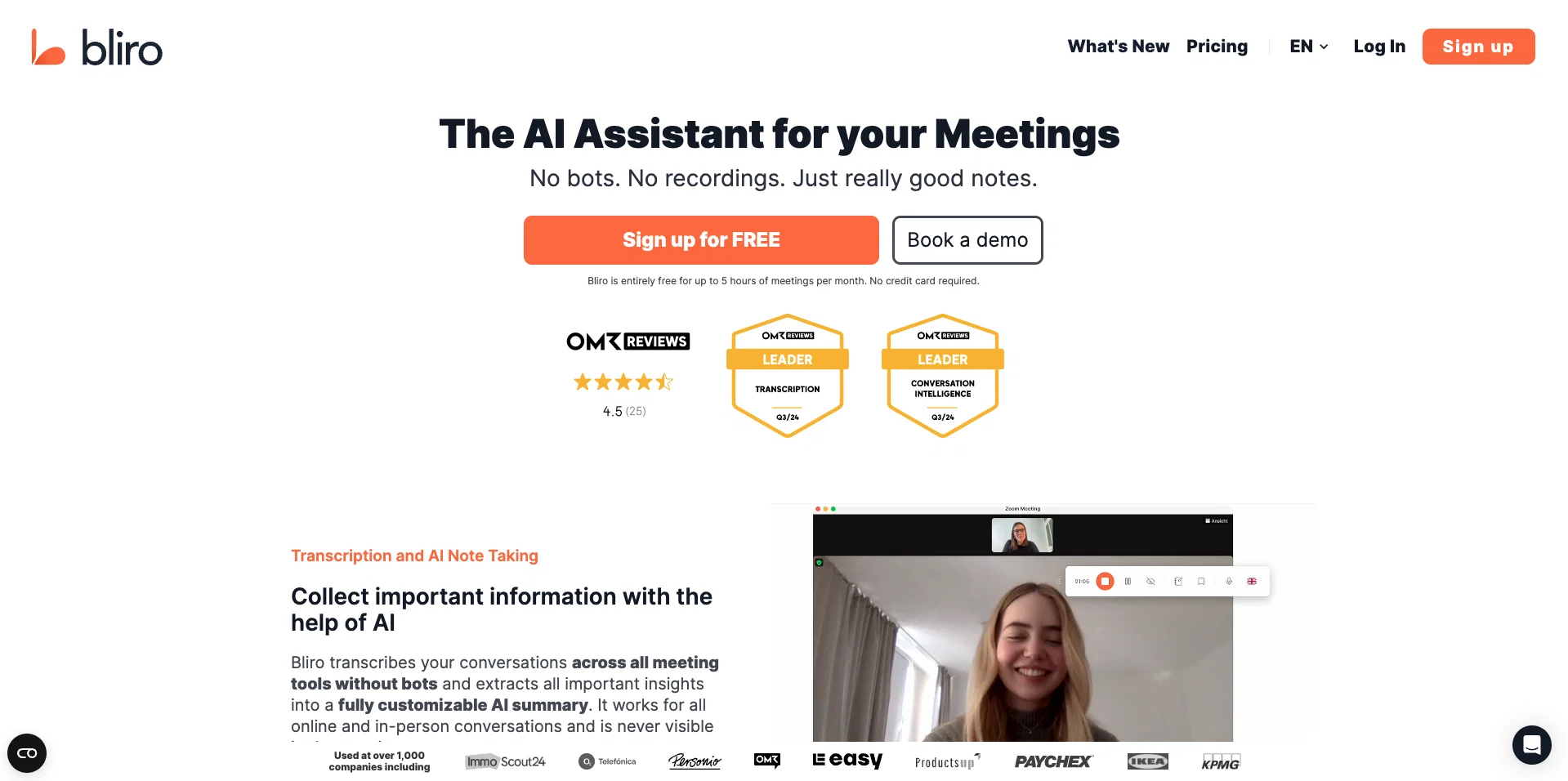 Bliro - Bot-free AI Meeting Assistant screenshot
