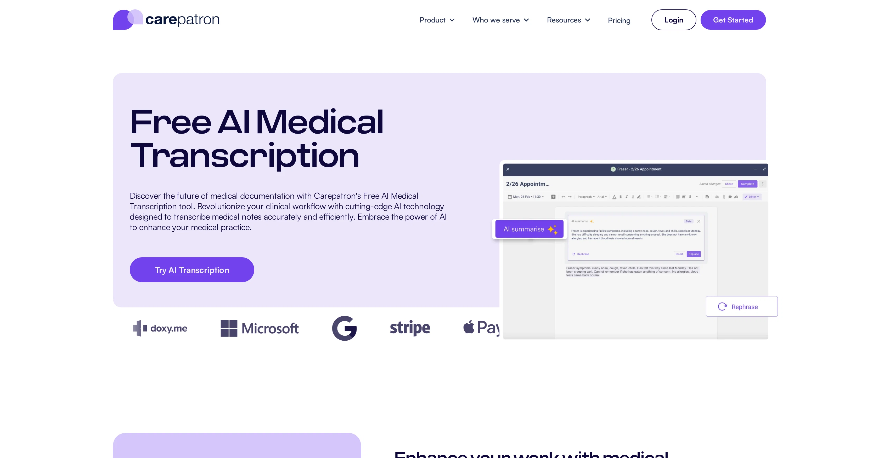 Carepatron Medical Transcription screenshot