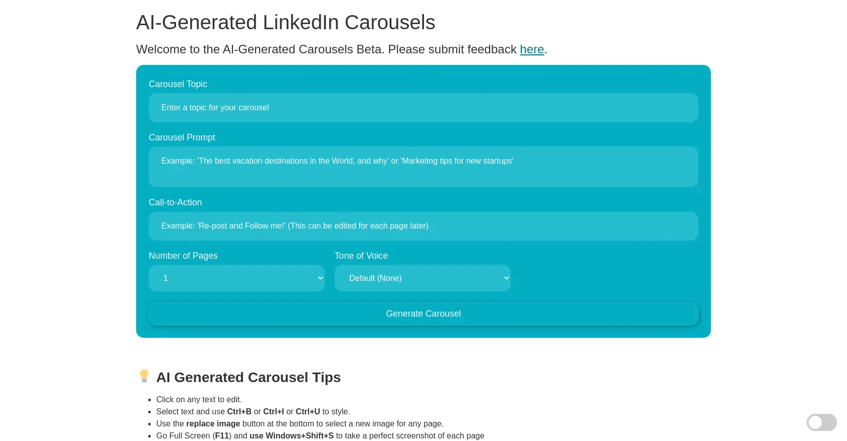 Carousel generator screenshot
