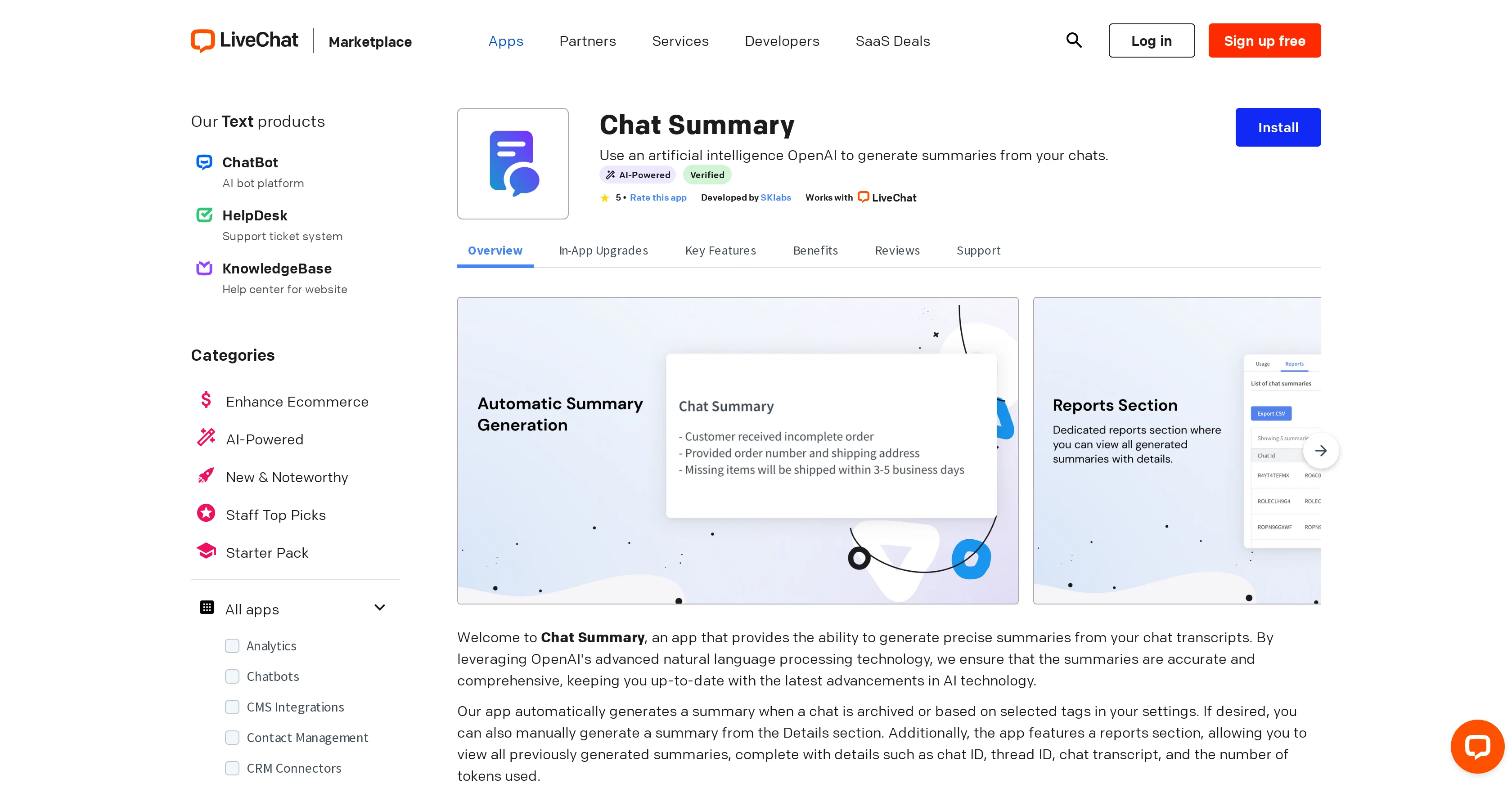 Chat Summary for LiveChat screenshot