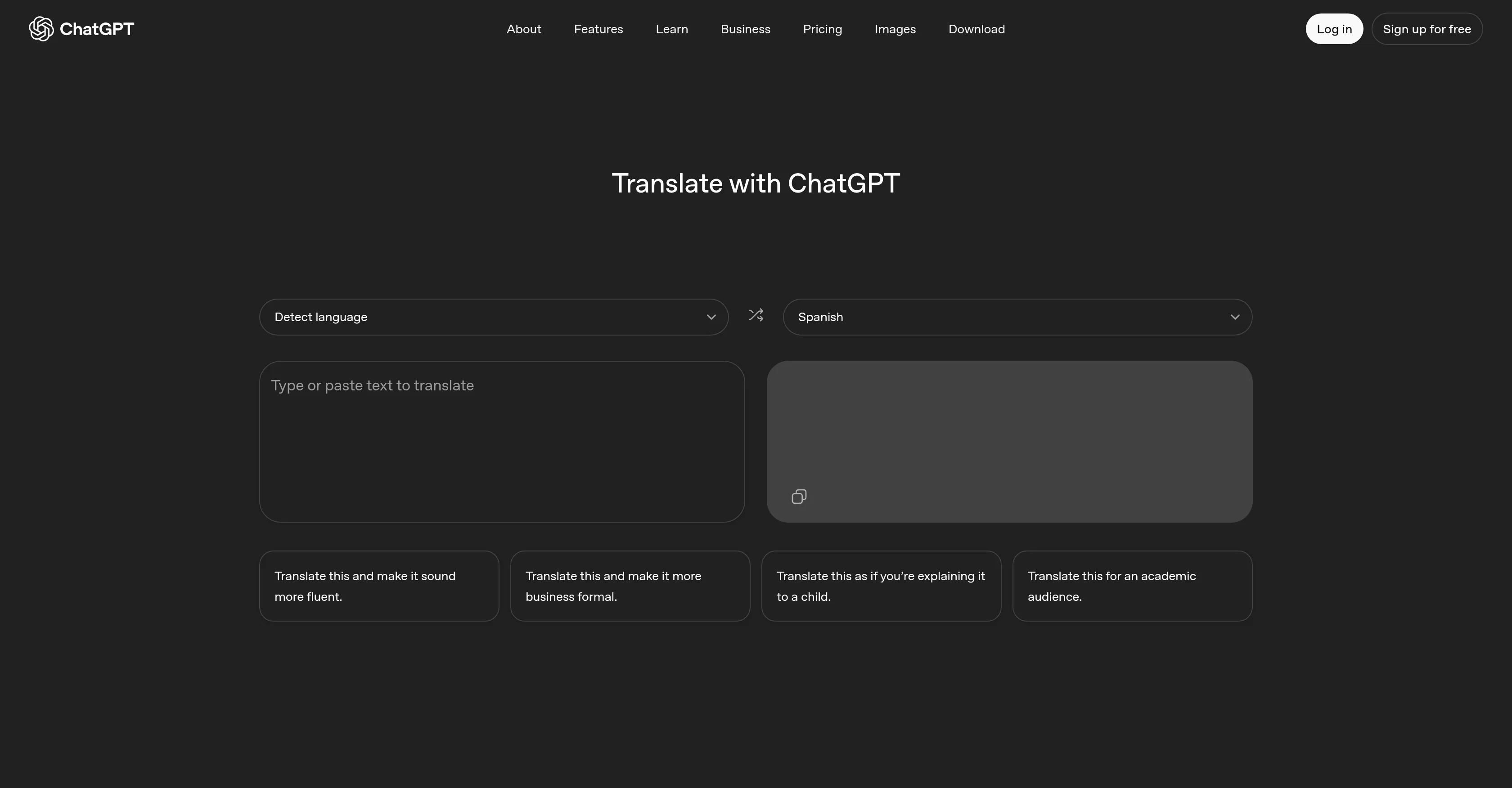ChatGPT Translate screenshot