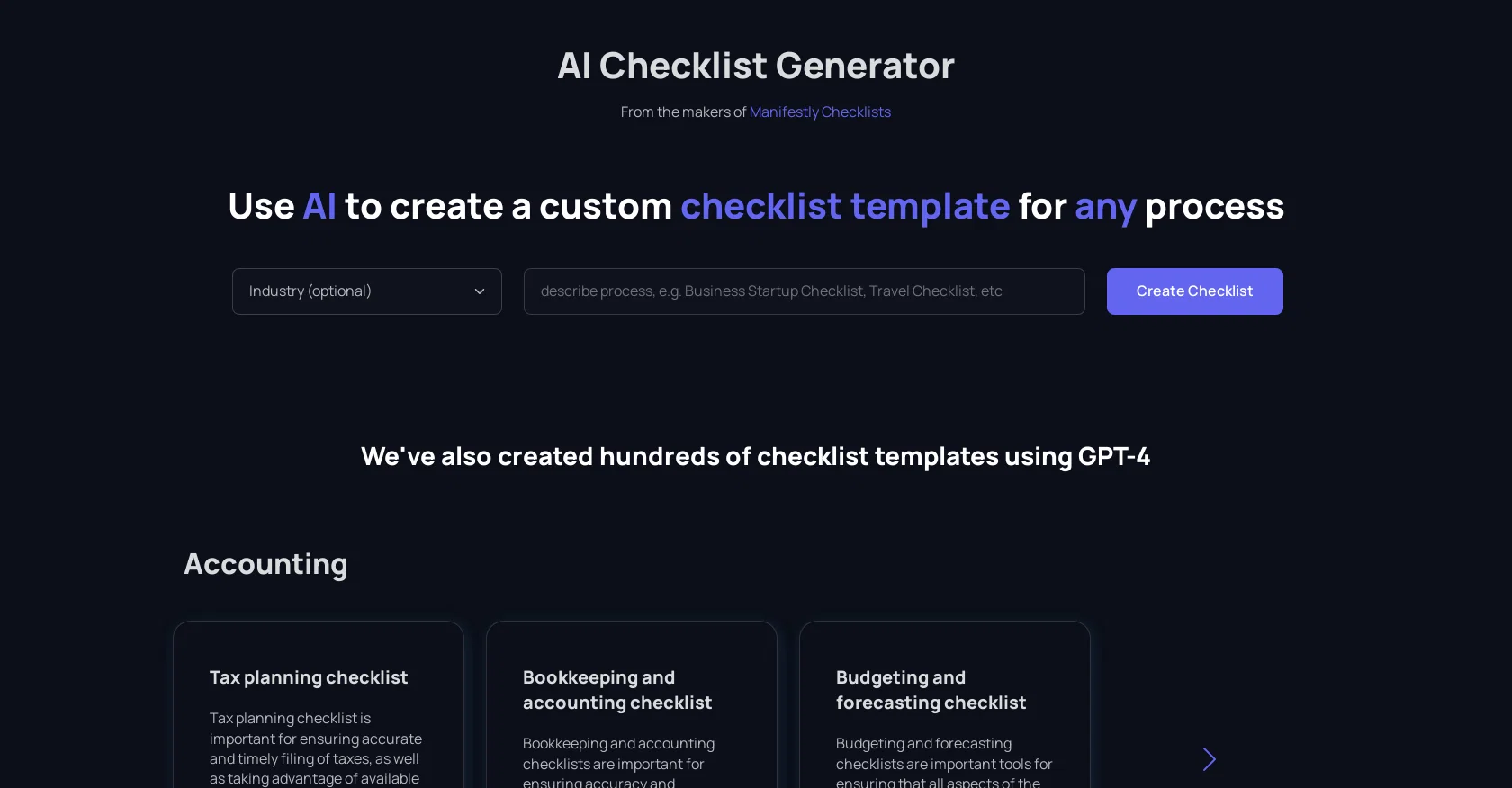 Checklistgenerator screenshot