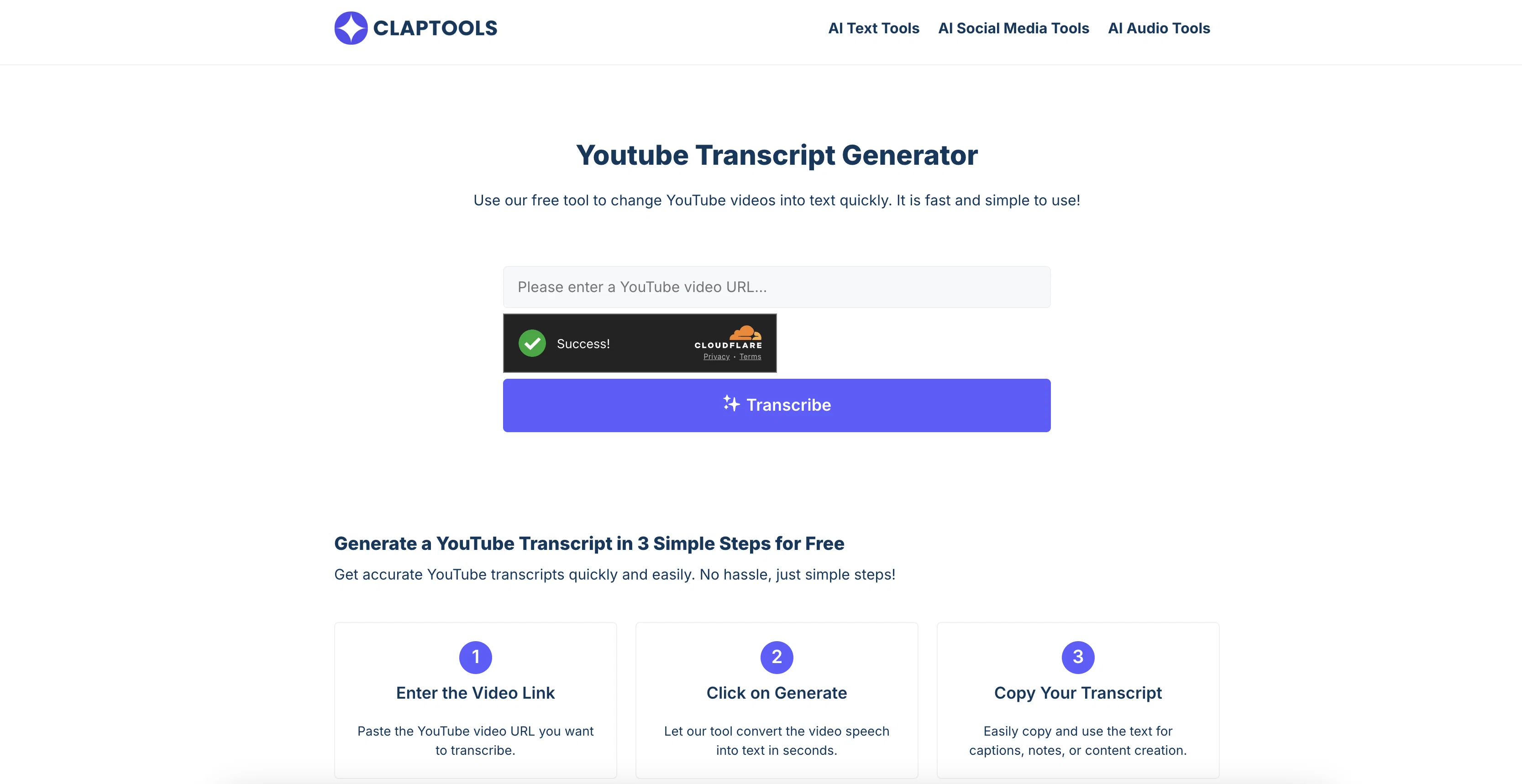 Claptools Free Youtube Transcriptor screenshot