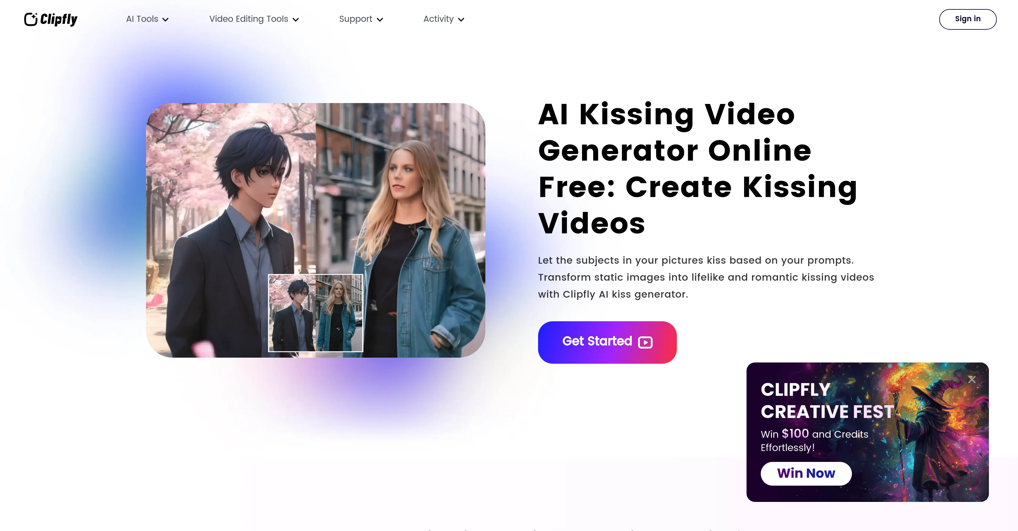 Clipfly AI Kissing Video Generator screenshot