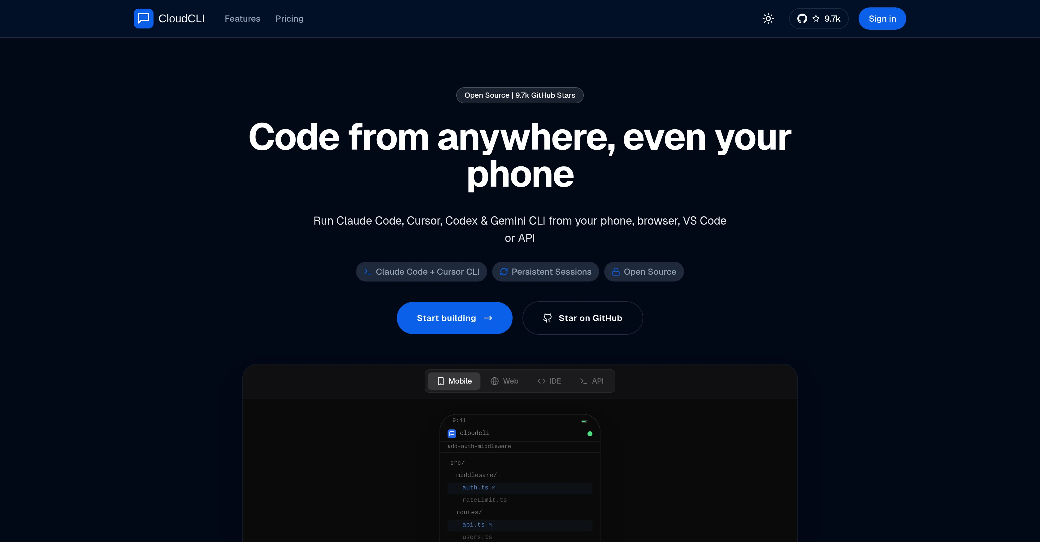 CloudCLI screenshot