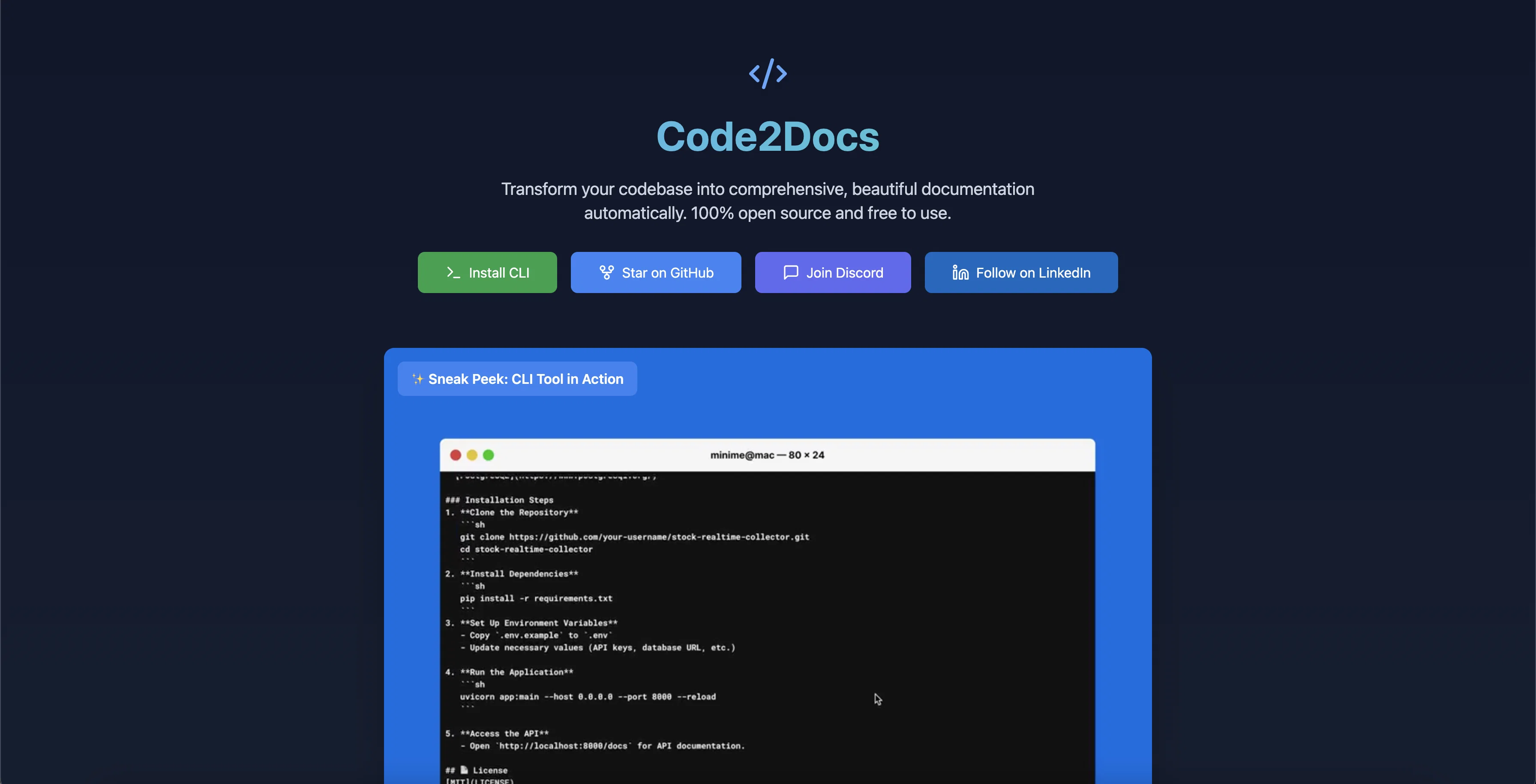 Code2Docs screenshot