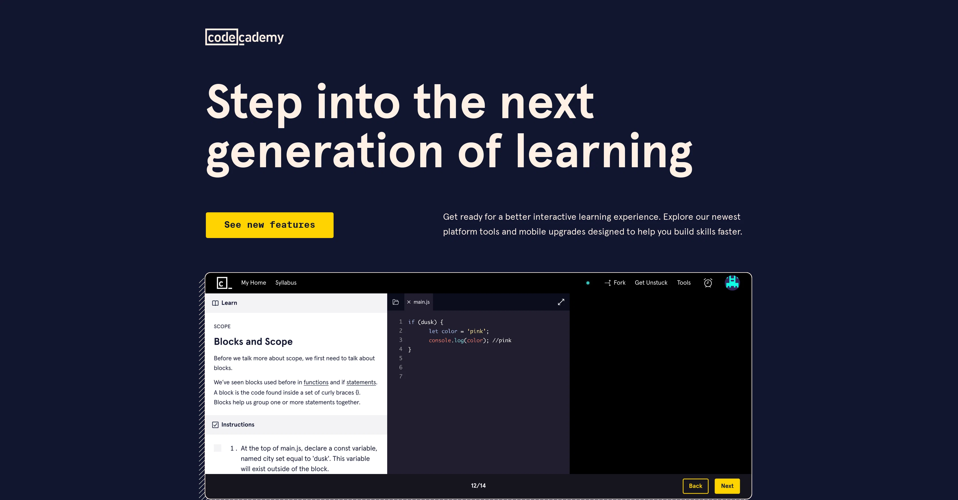 Codecademy AI Learning Tools screenshot
