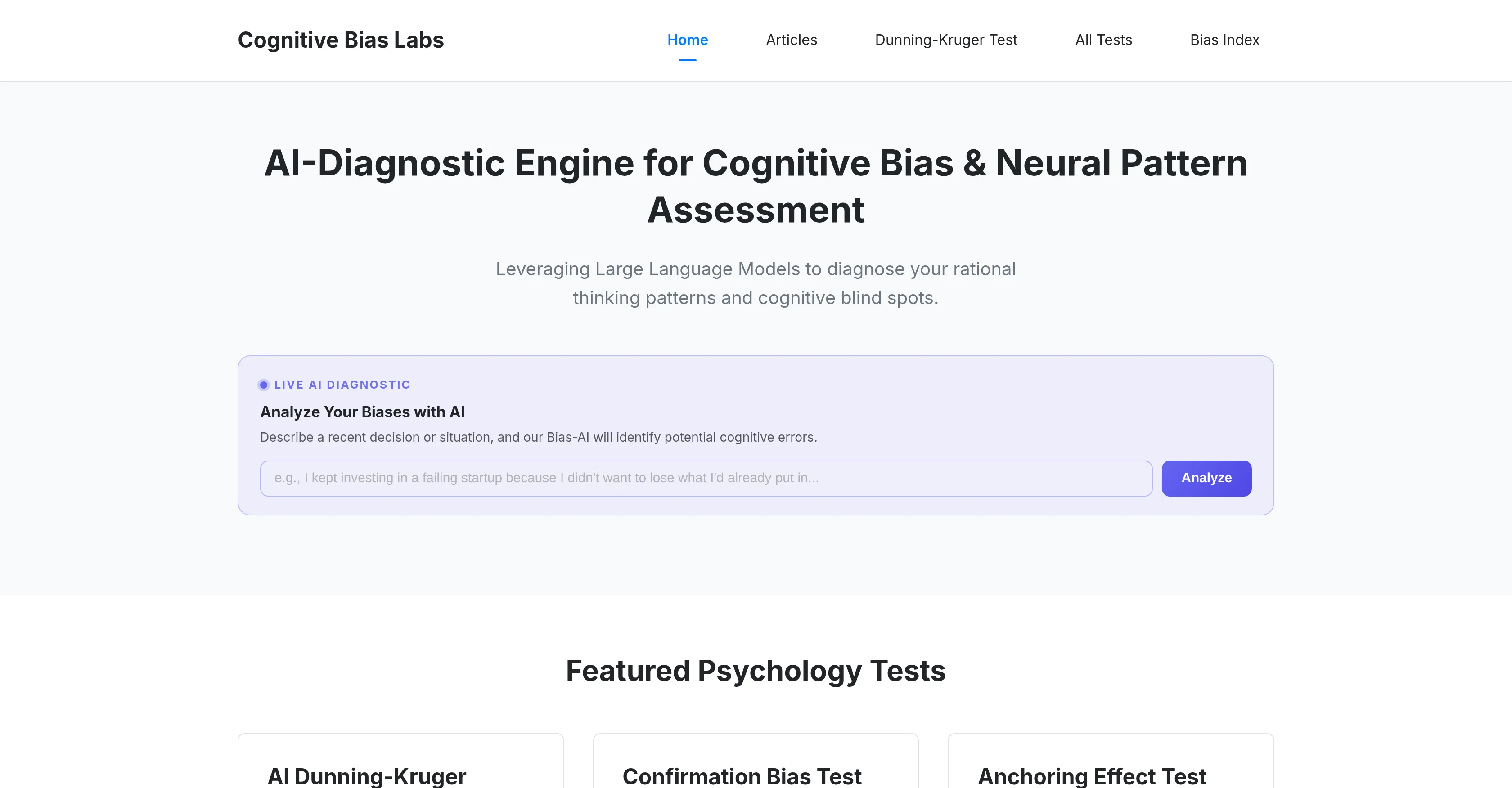 Cognitive Bias Labs screenshot