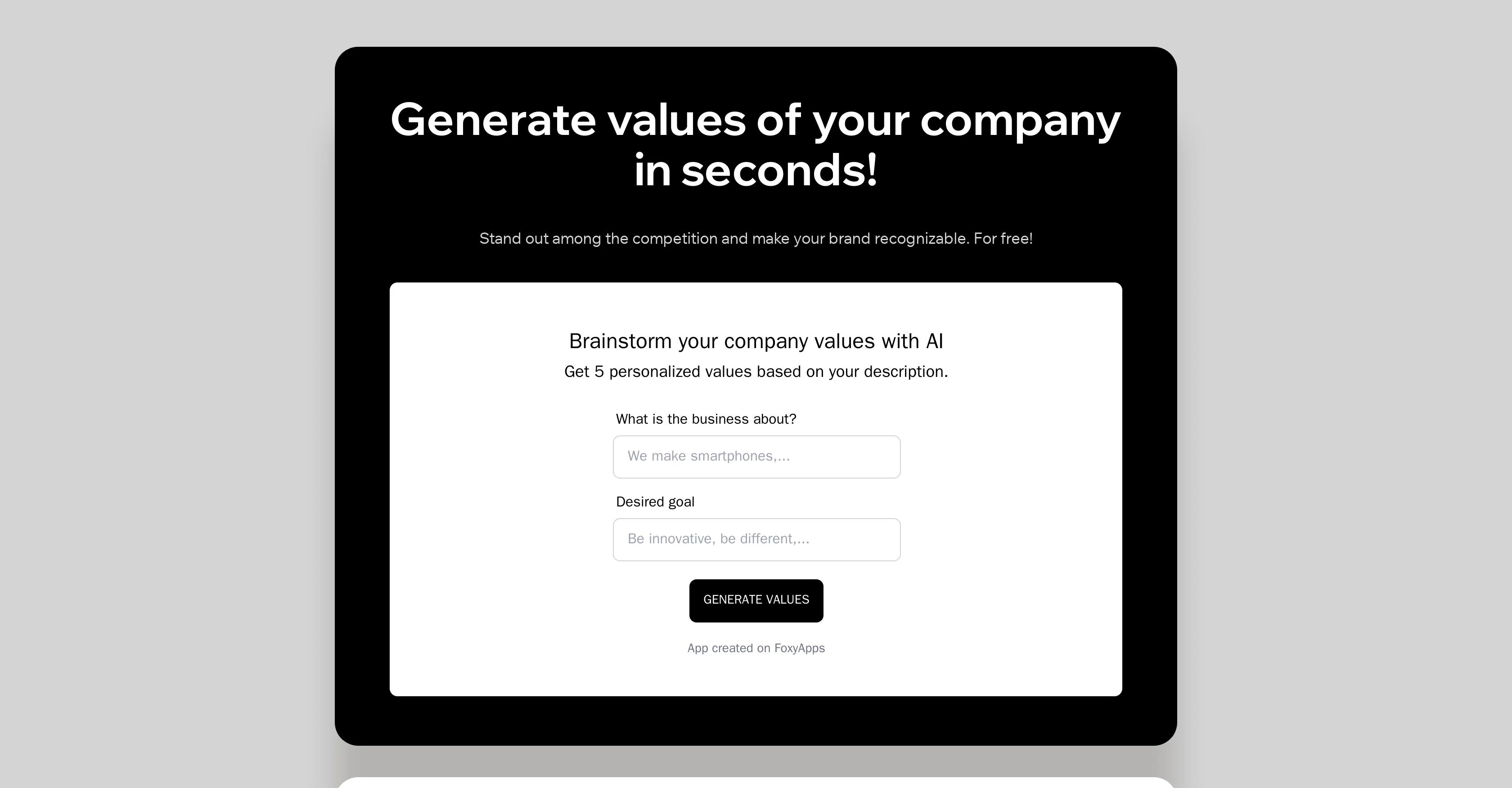 Company Values Generator screenshot