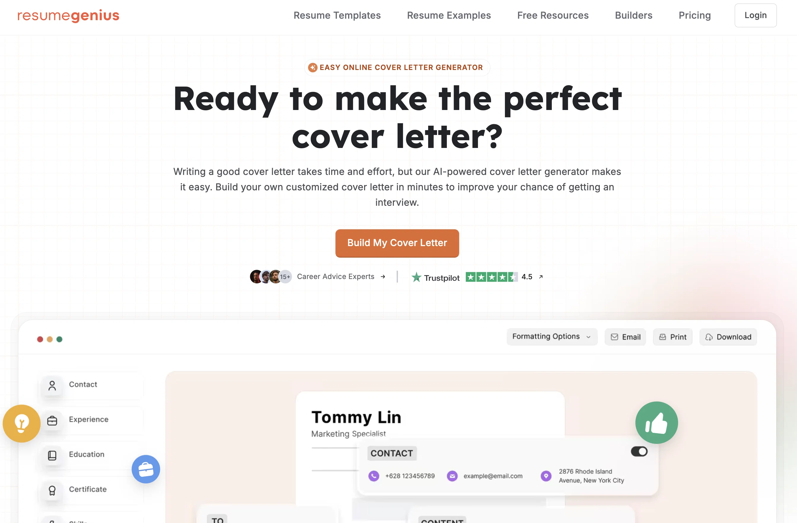 Cover Letter Generator by Resume Genius screenshot