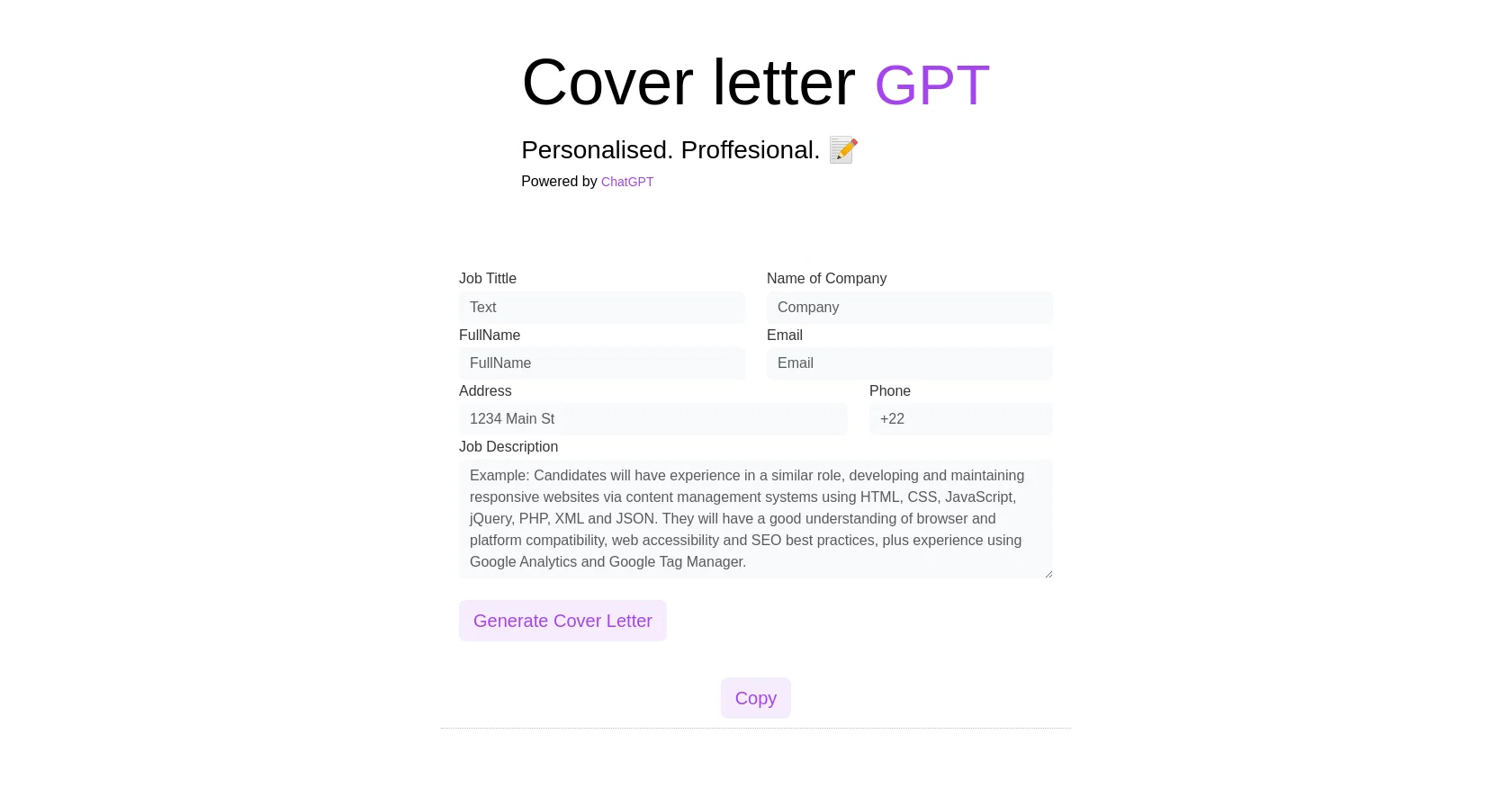 Coverletter-gpt screenshot