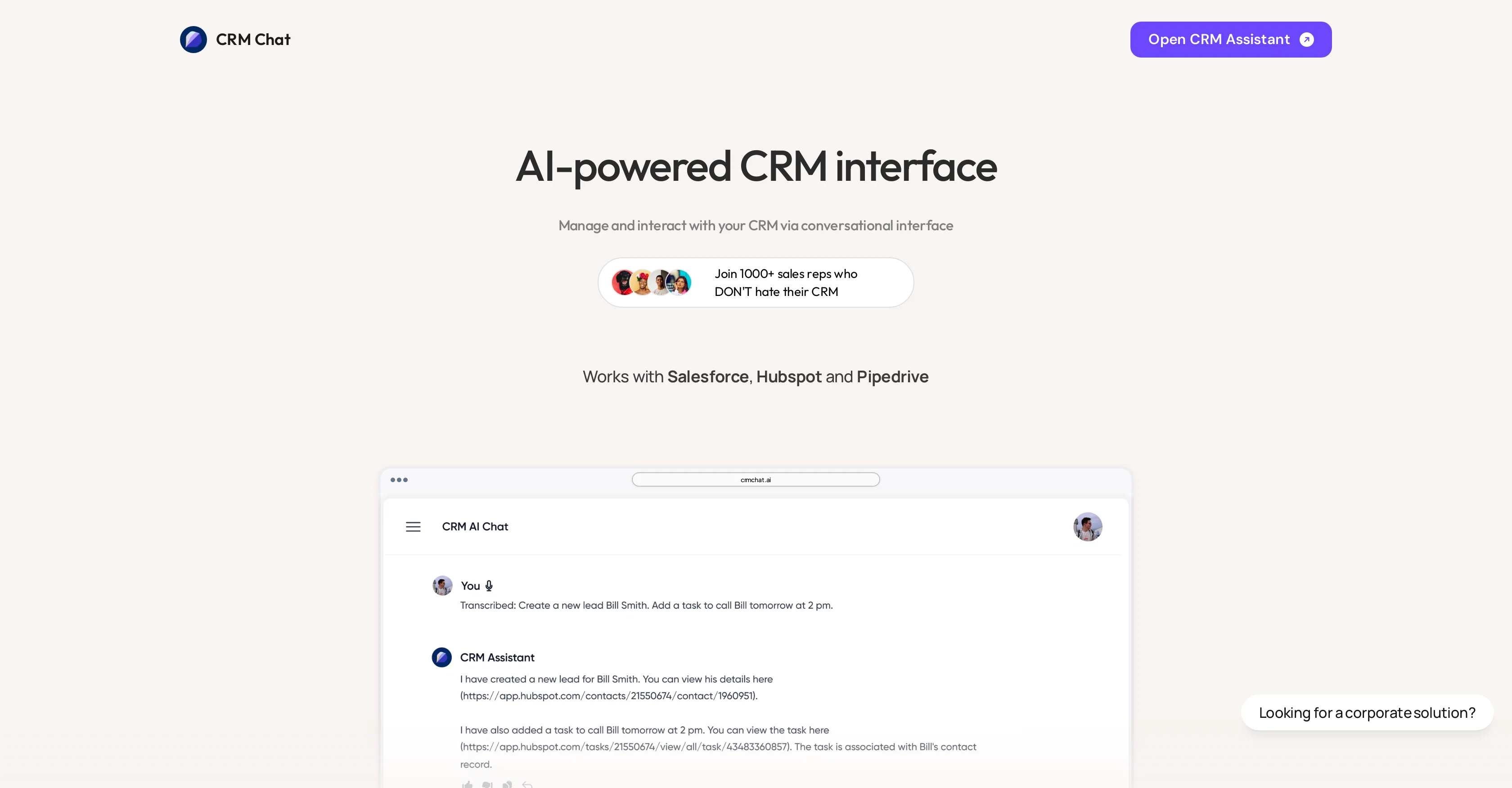 CRM Chat screenshot