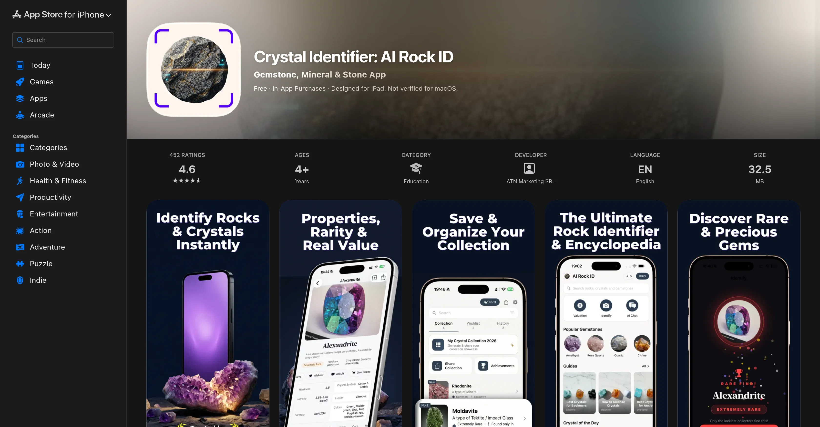 Crystal Identifier: AI Rock ID screenshot
