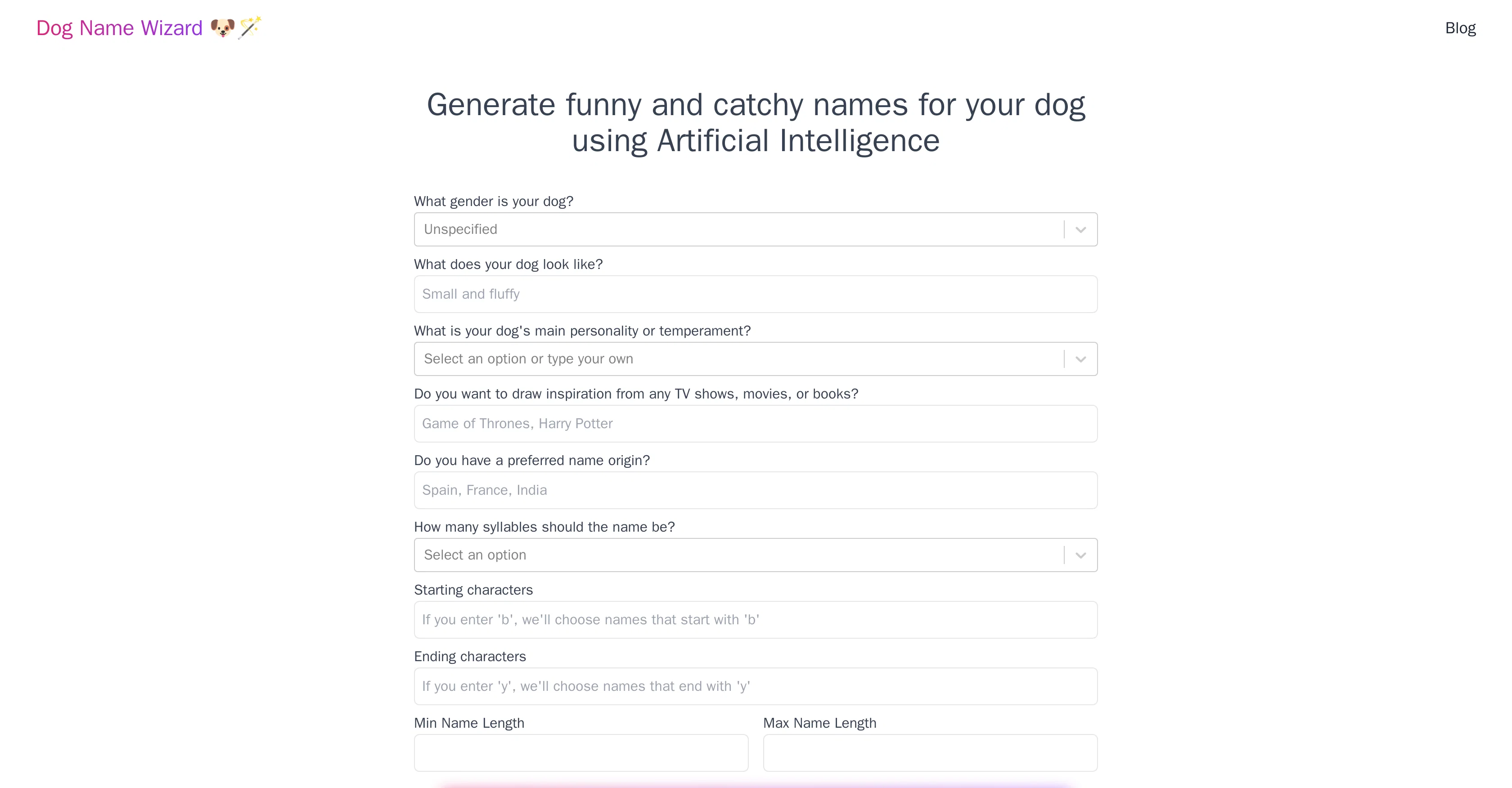 Dog Name Wizard screenshot