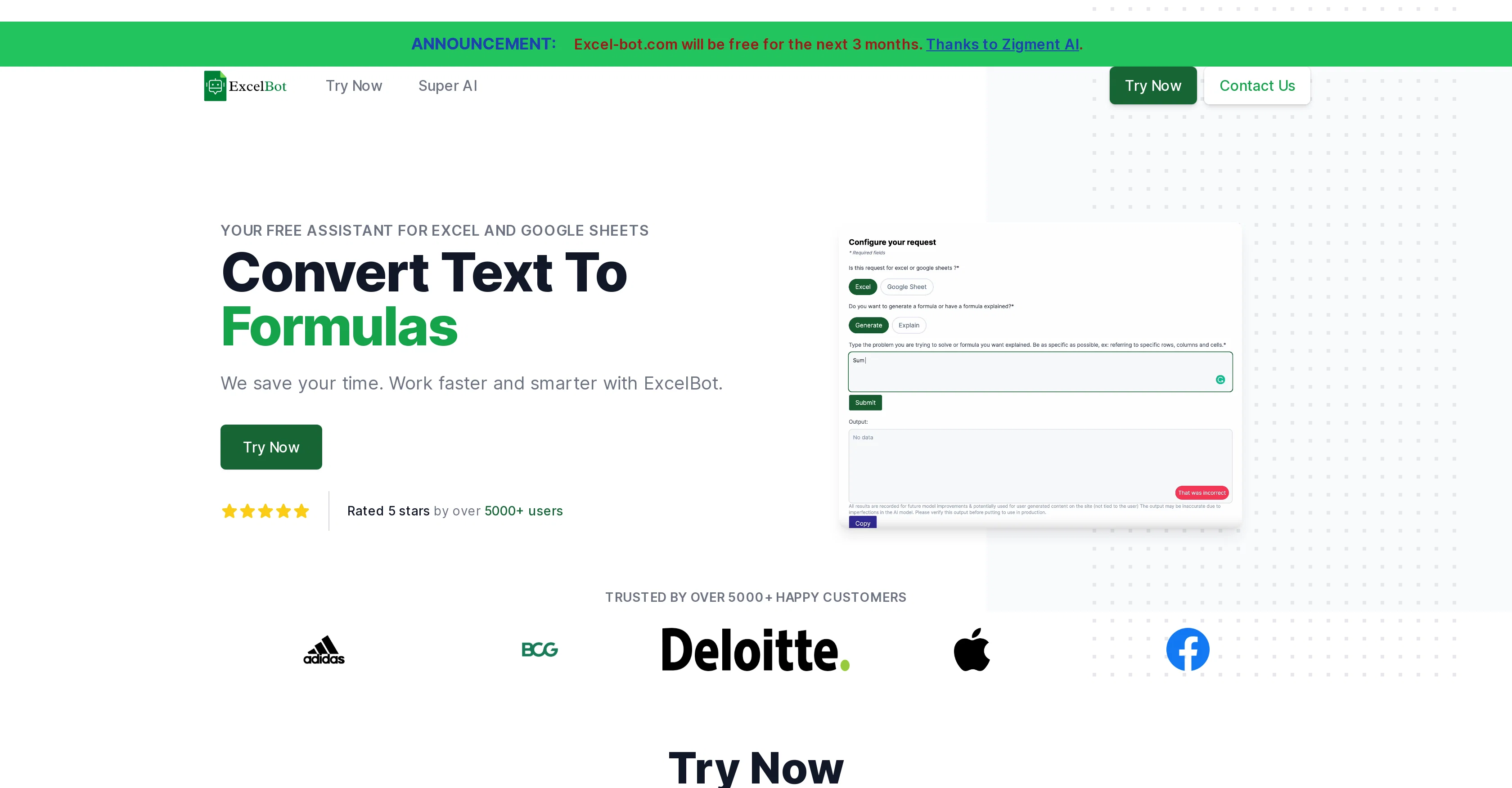 Excel Bot AI assistant screenshot