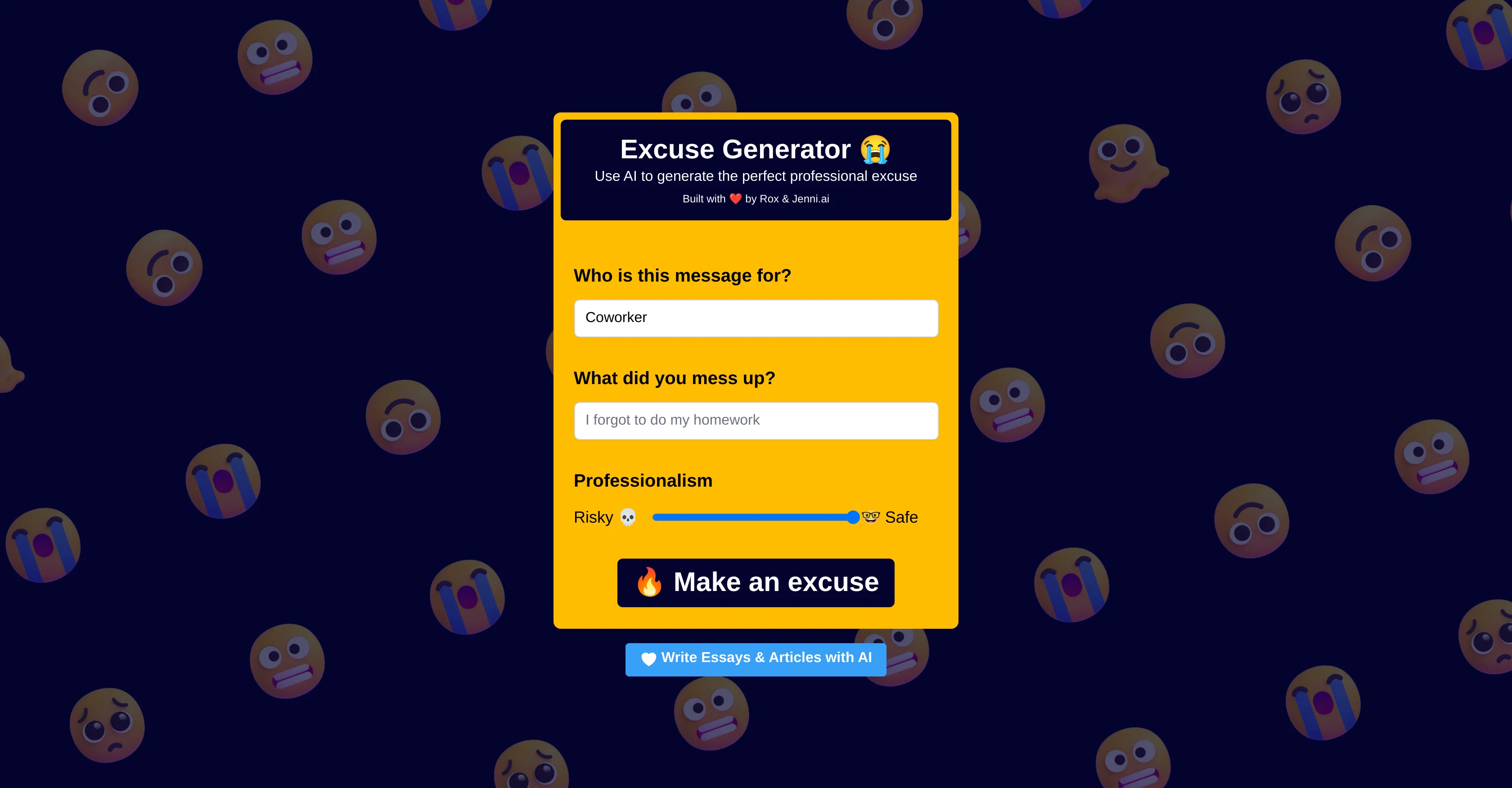 Excuses AI screenshot