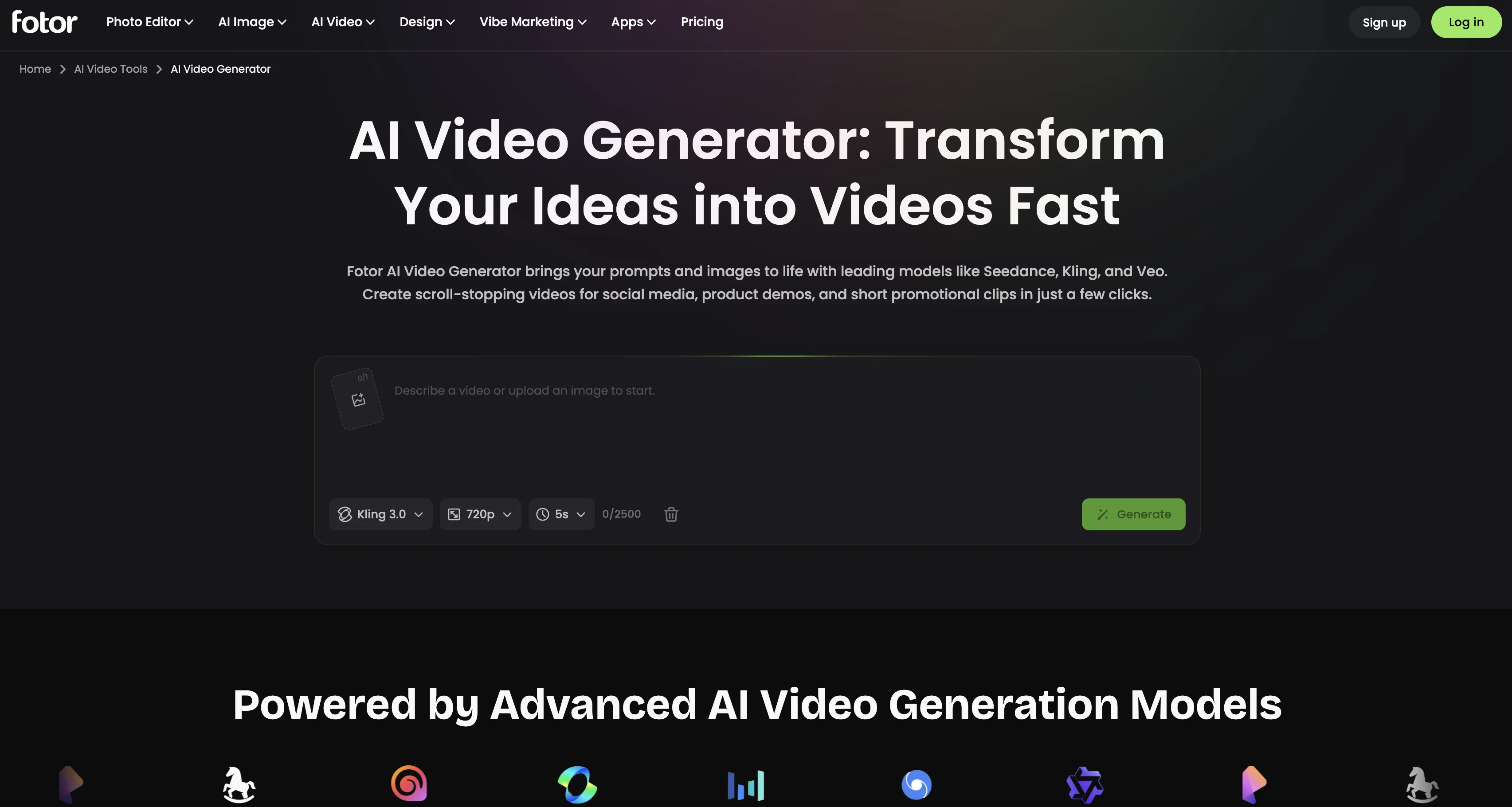 Fotor AI Video Generator screenshot