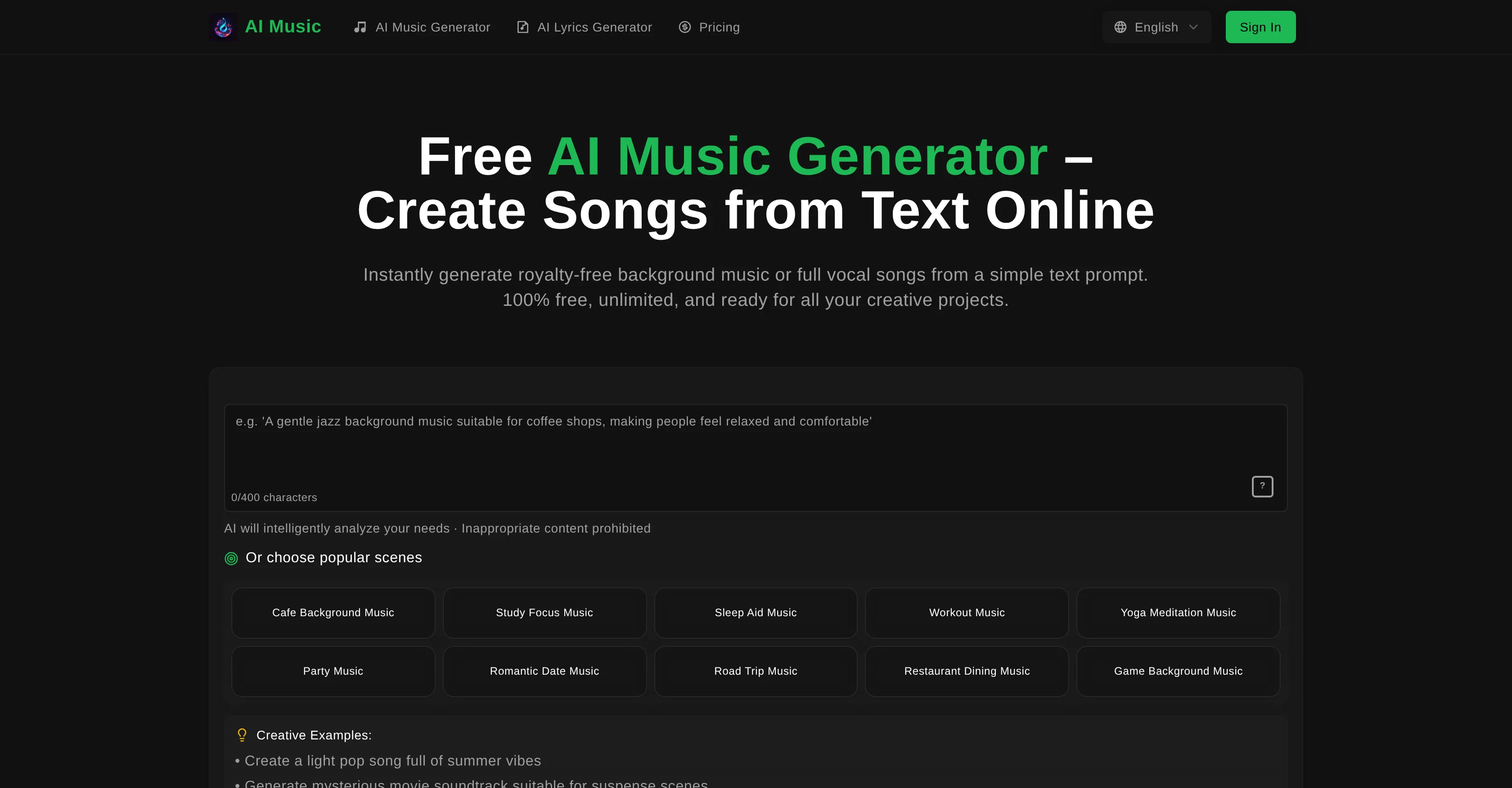 Free AI Music Generator screenshot