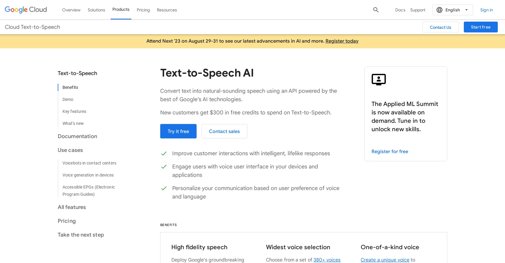 Google text to speech screenshot