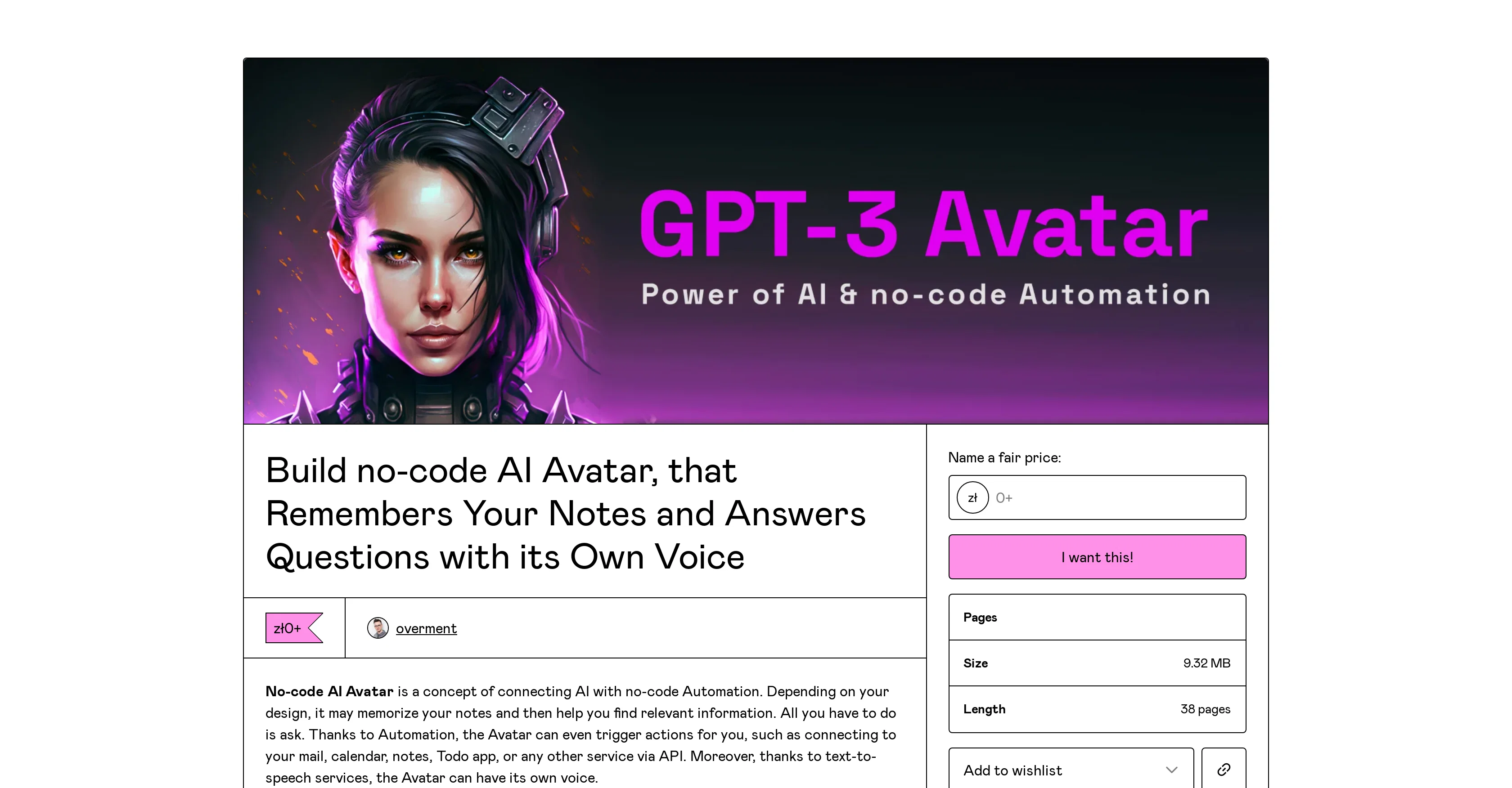 GPT-3 AI Avatar screenshot