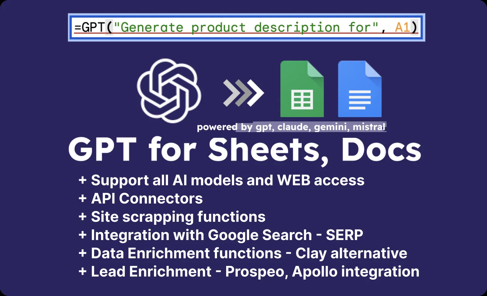 ChatGPT, Gemini, Mistral, Perplexity for Sheets | Pro... screenshot