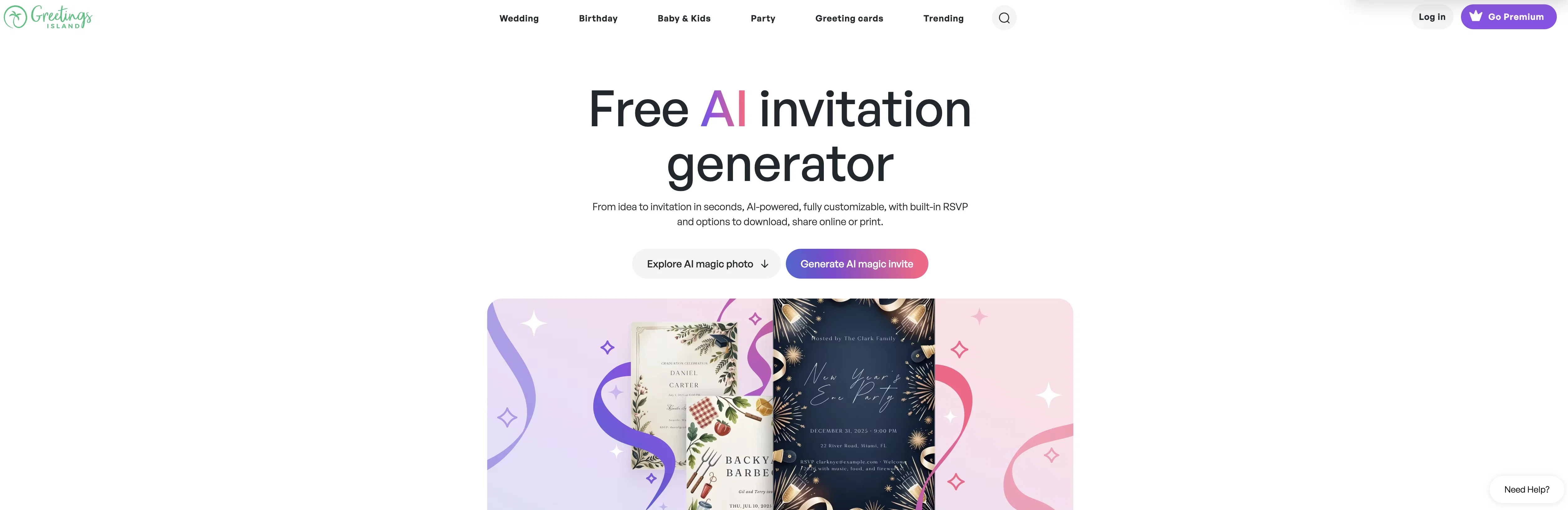 Greetings Island | AI Invitation Generator screenshot