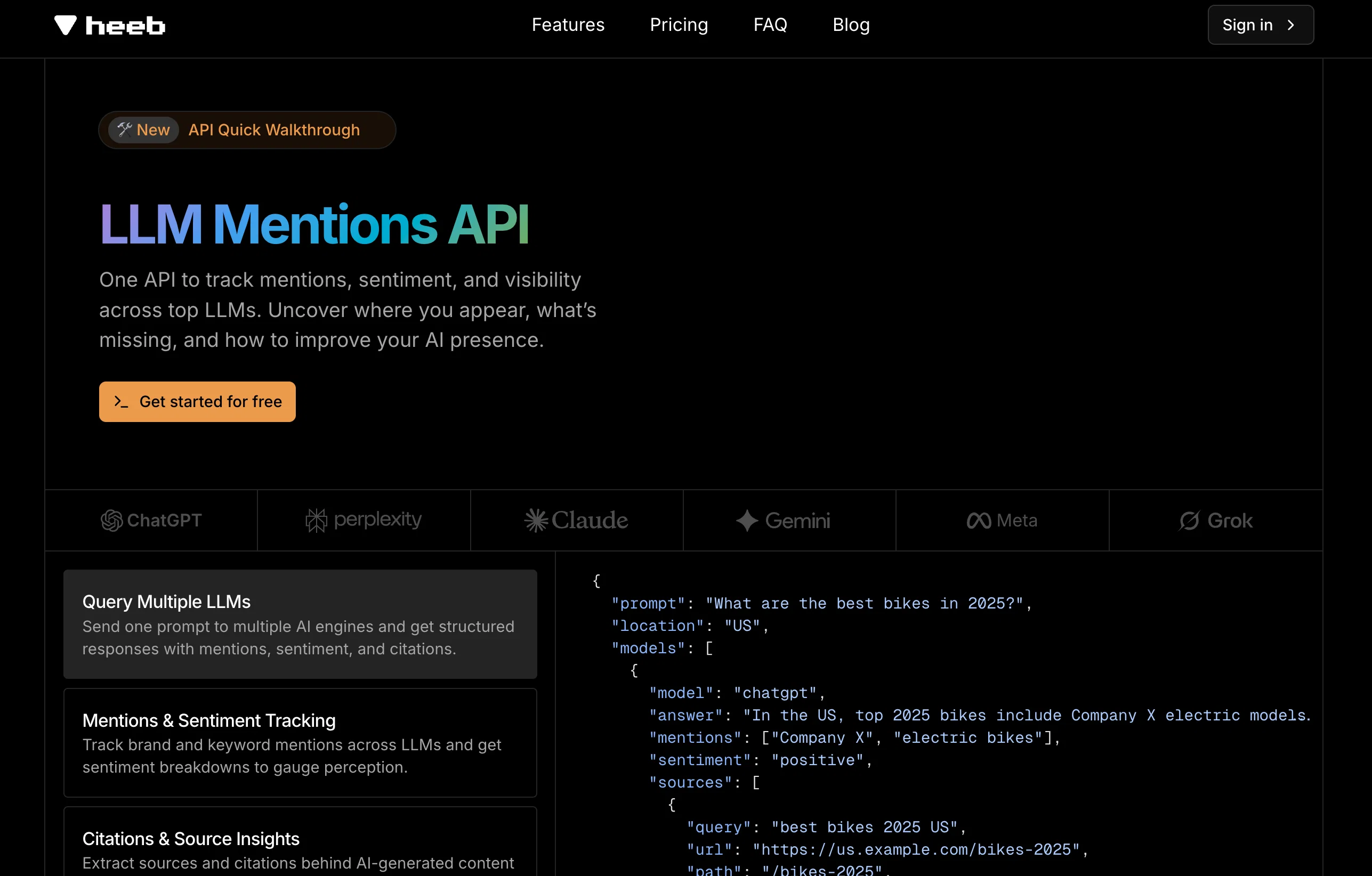 heeb | LLM Mentions API screenshot